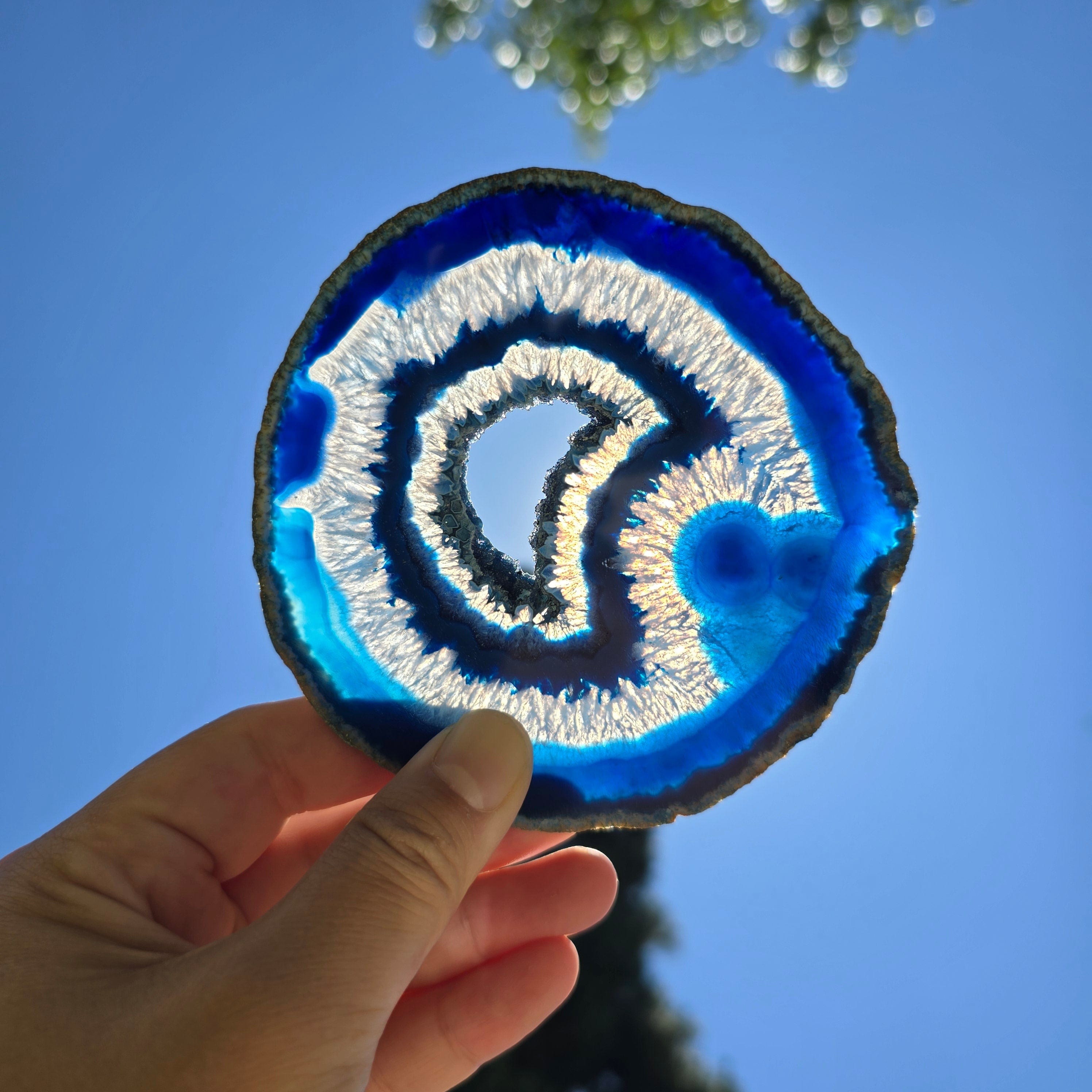 Agate Slice Set - Set of Six Blue Agate Crystal Coasters Matching A Grade Sliced Geodes