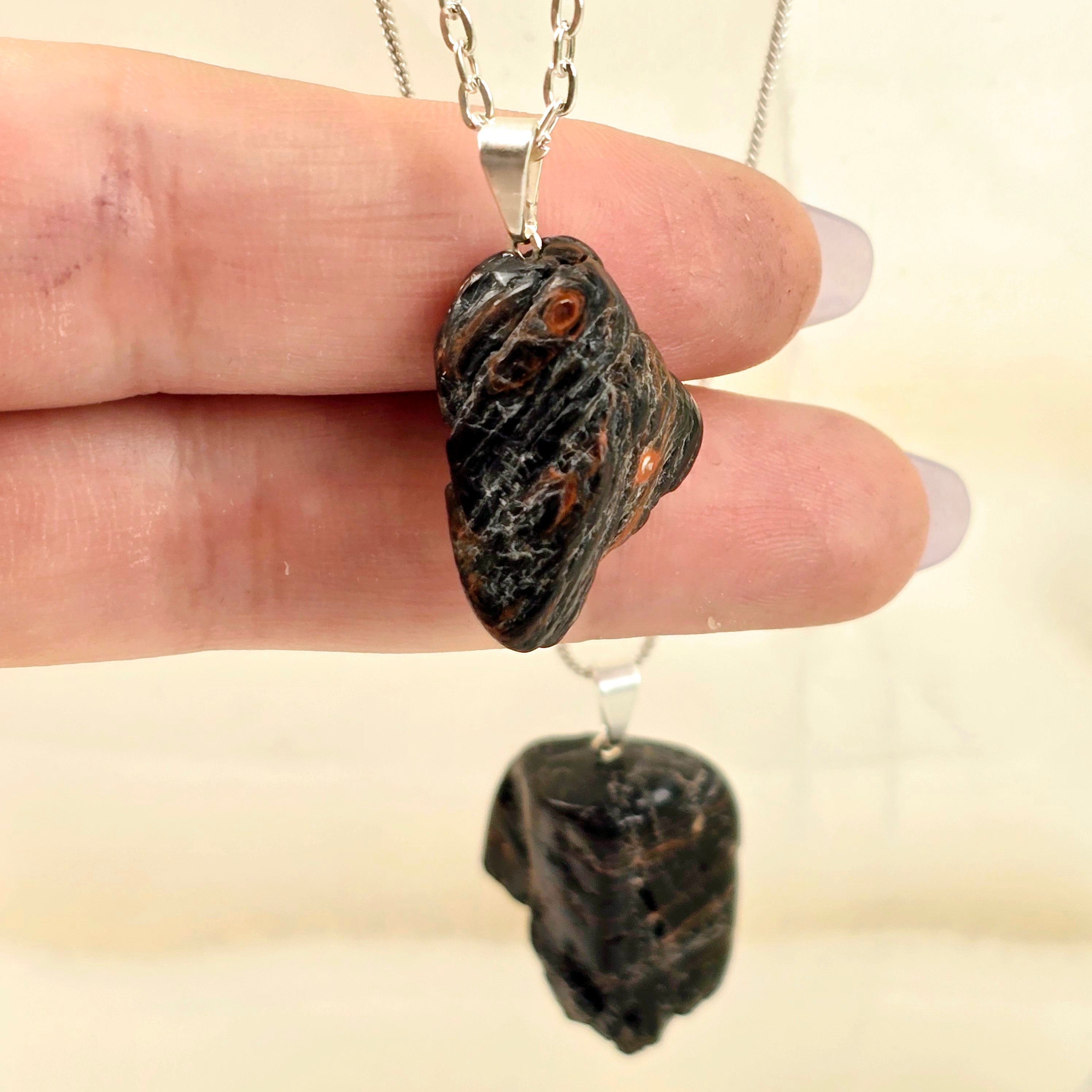 Black Tourmaline with Hematite Crystal Pendant Rare Find Healing Stone Protection Pendant