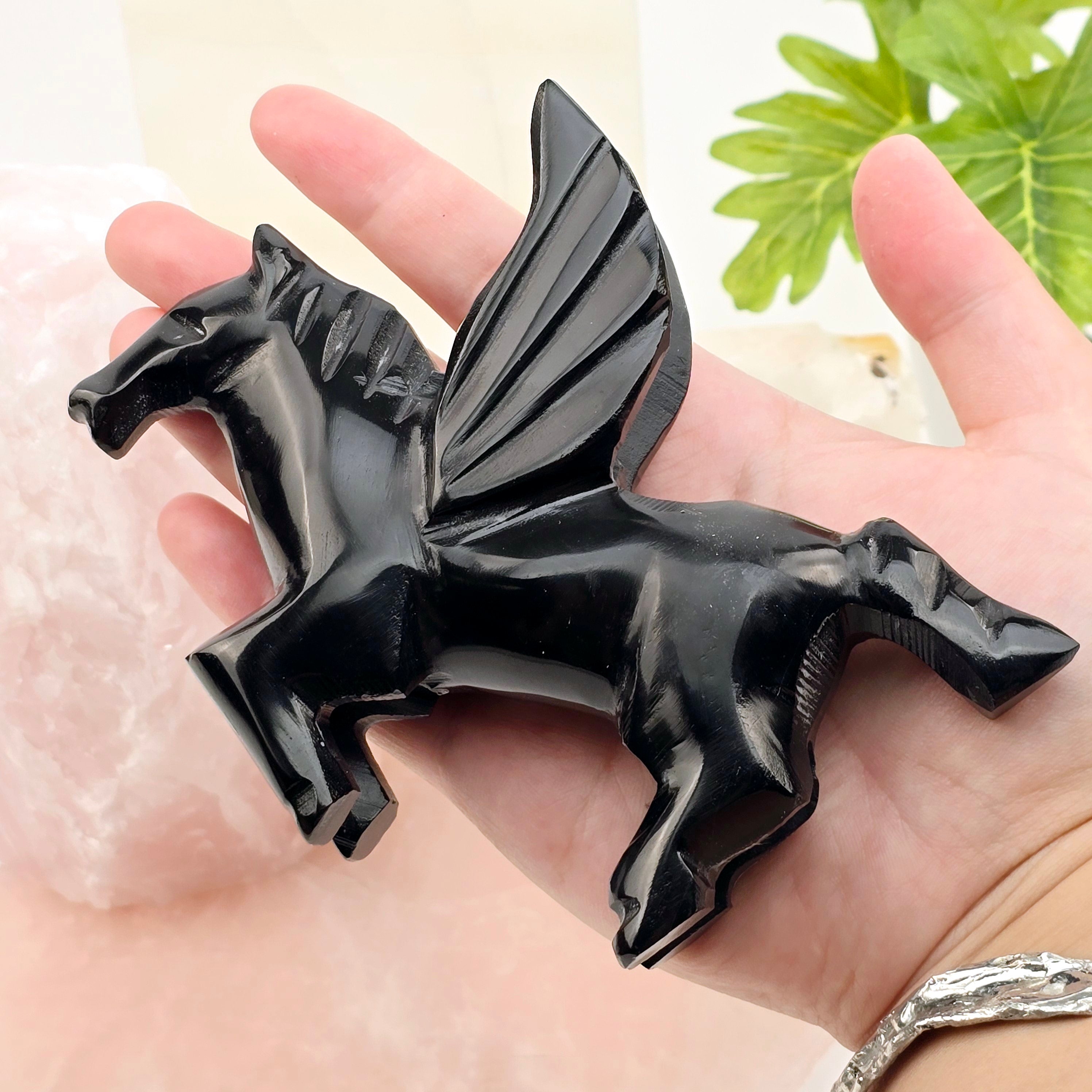 Black Onyx Pegasus - Carved Crystal Winged Horse - One-of-a-Kind