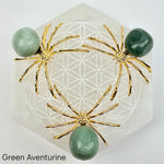 Crystal Spider - Gold-Toned Metal Spider with Tumbled Stone Body - Halloween Witchy Decor