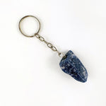 Blue Quartz Polished Freeform Silver Toned Key Chain - Tumbled Blue Stone