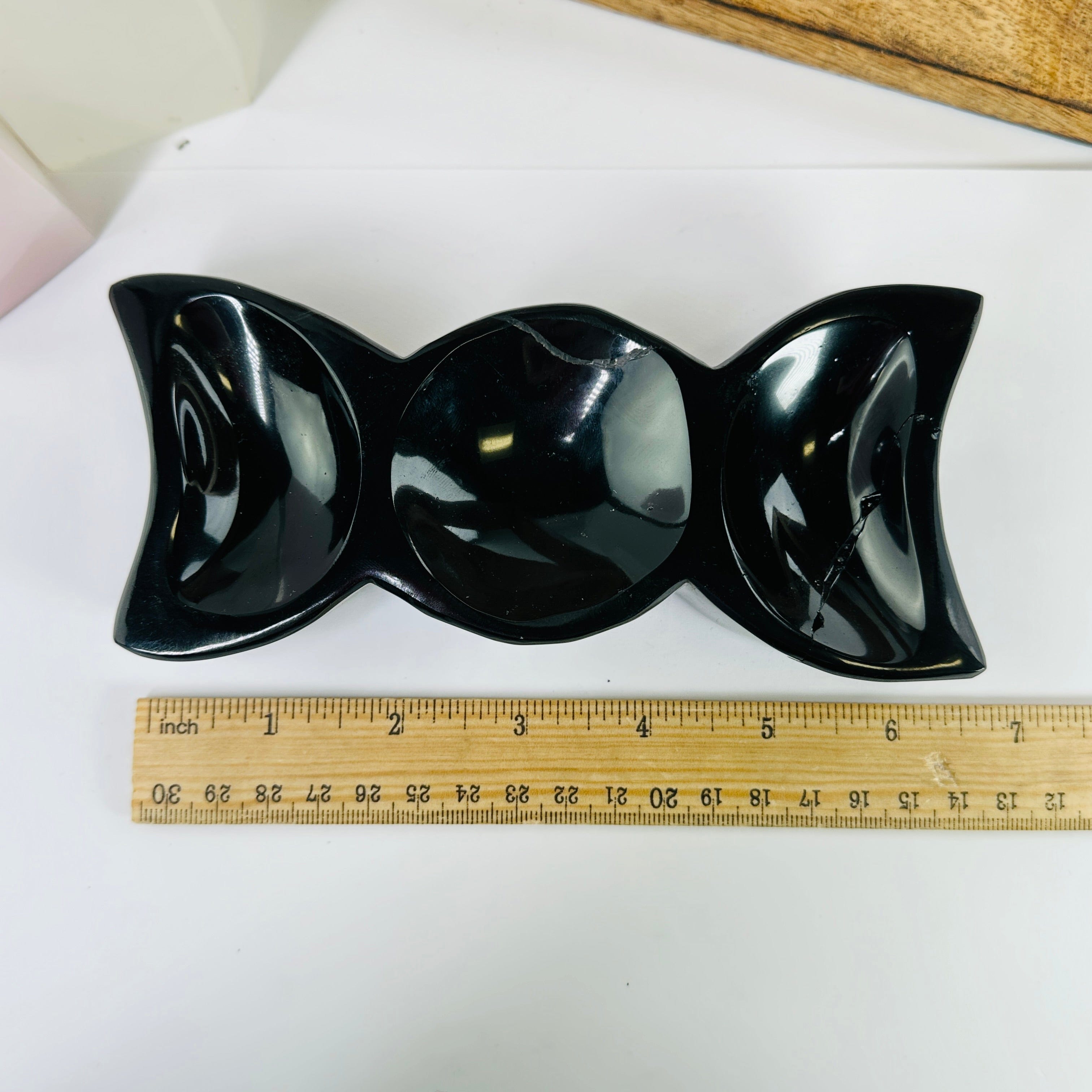 Black Obsidian Crystal Triple Moon Phase Bowl AS IS