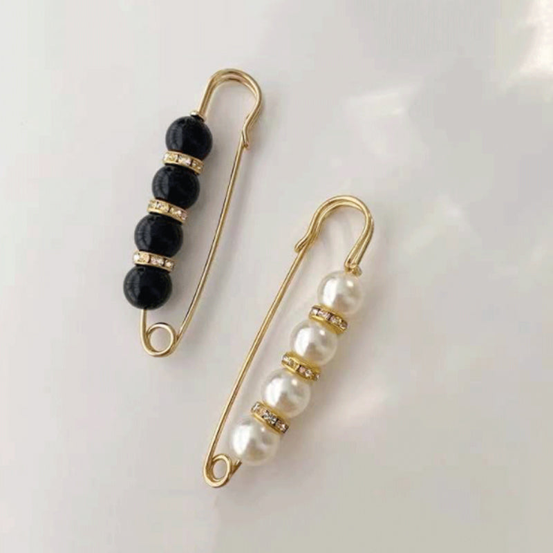 Fancy Rhinestones Pearls Safety Pin Brooch