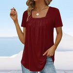 Square neck solid color short sleeve t-shirt