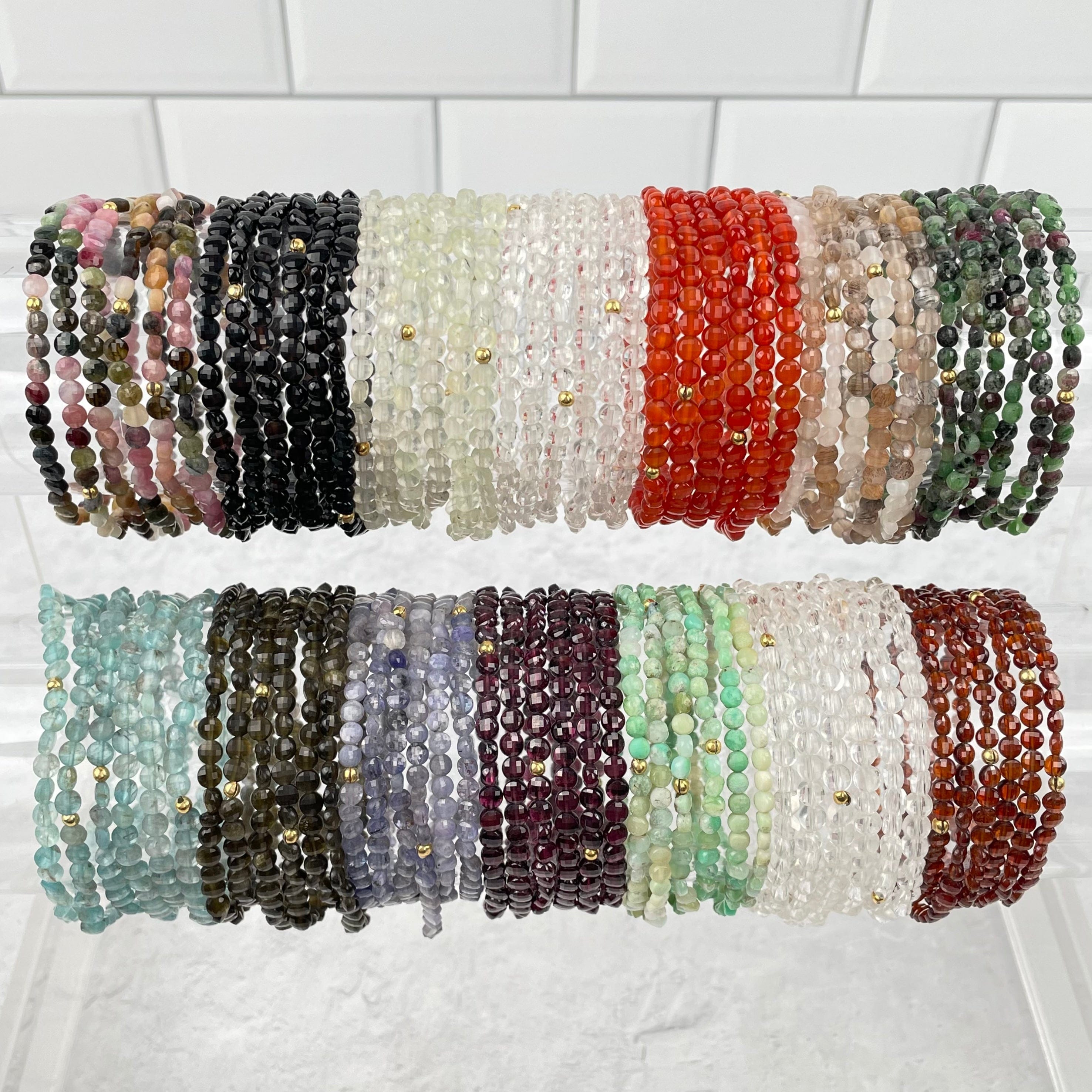 Gemstone Bracelets -3-4mm - Faceted Coin Bead