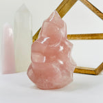 Rose Quartz Crystal Carved Stone Flame Tower OOAK