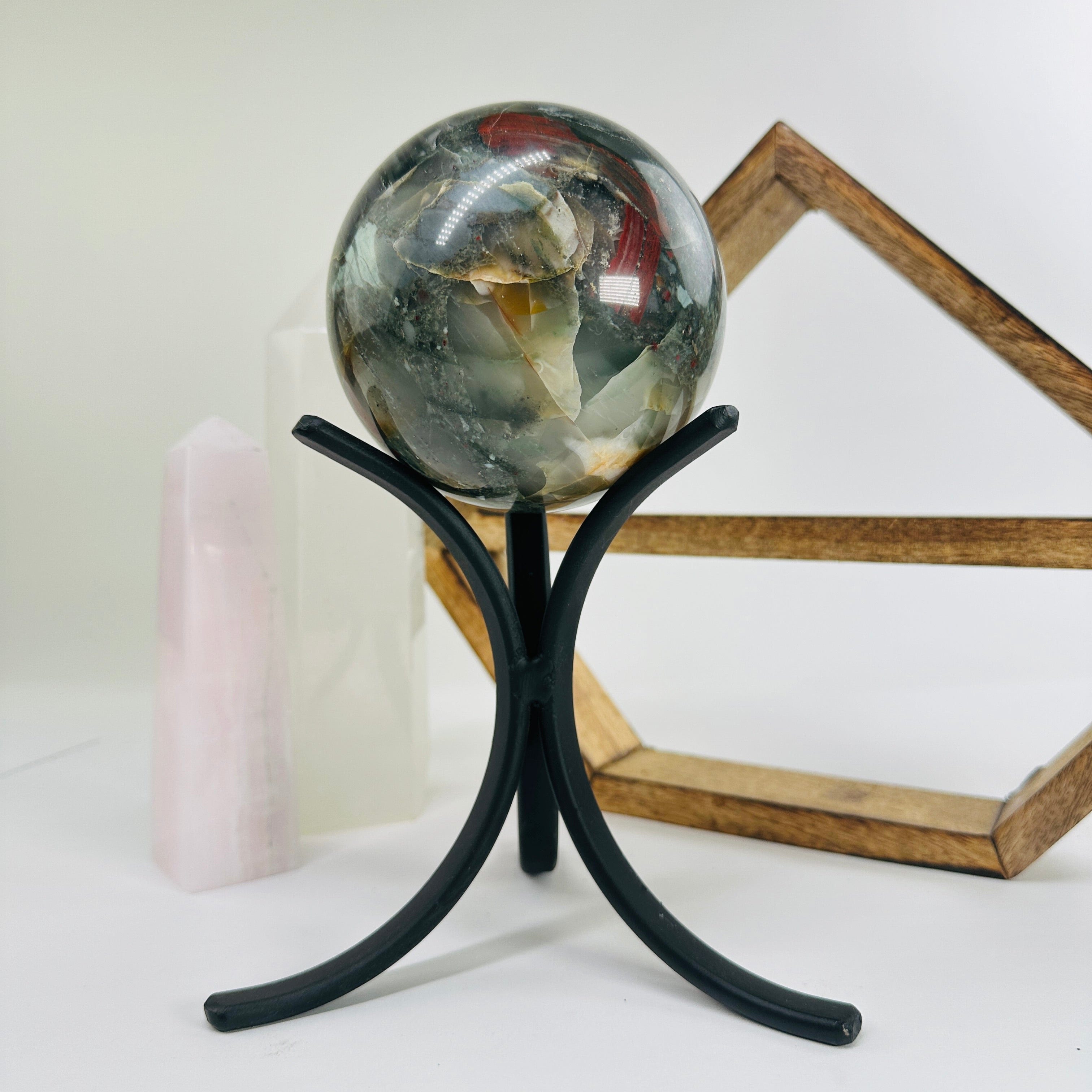 African Bloodstone Polished Crystal Ball with Stand OOAK