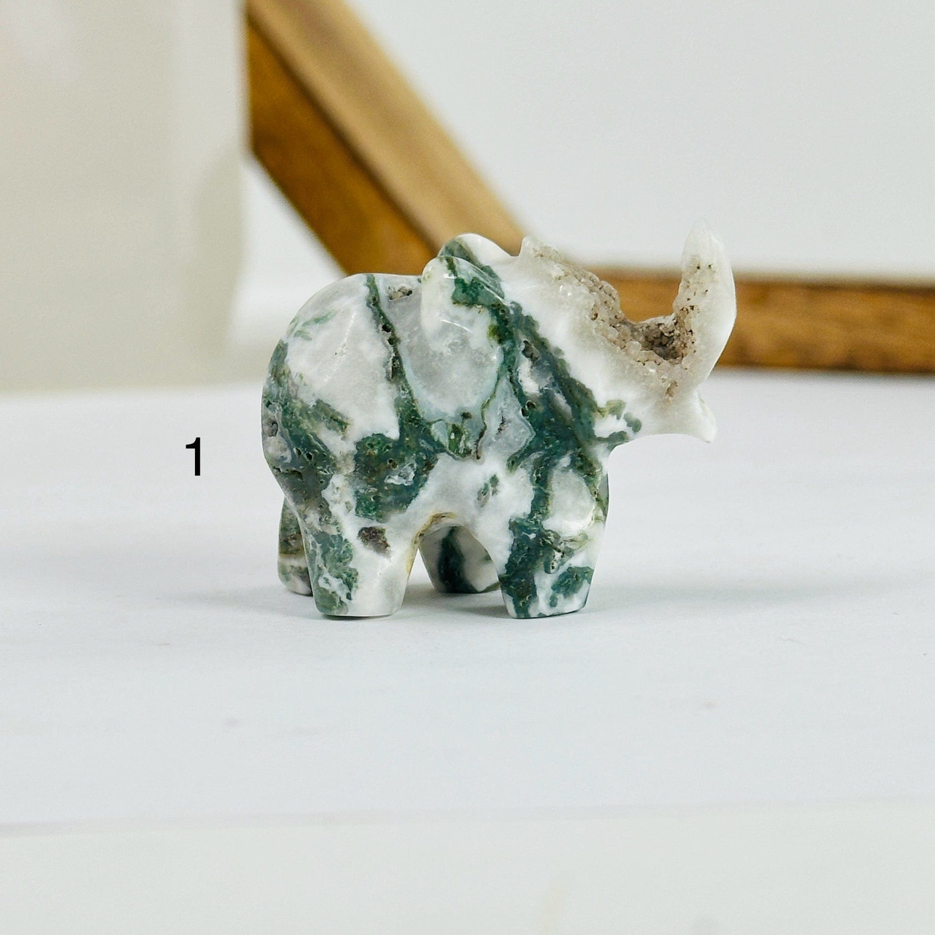 Moss Agate Crystal Carved Elephants YOU CHOOSE