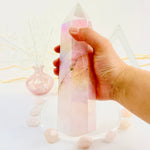 Angel Aura Rose Quartz Crystal Tower with Natural Inclusions