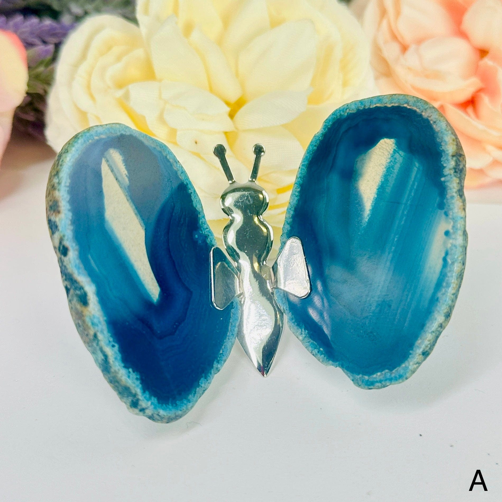 Agate Slice Crystal Butterfly - Dyed Blue Agate - You Choose