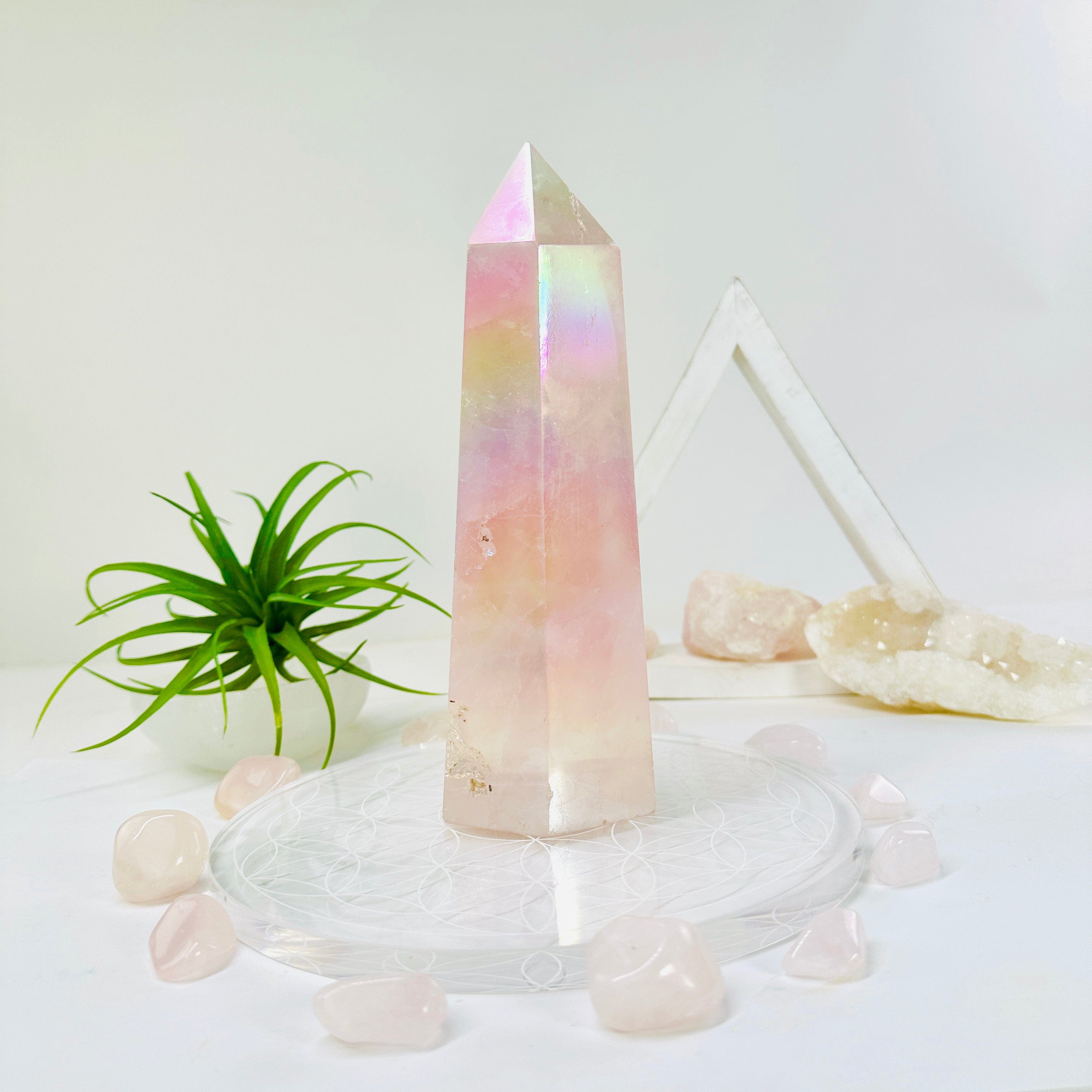 Angel Aura Rose Quartz Obelisk Polished Point Crystal