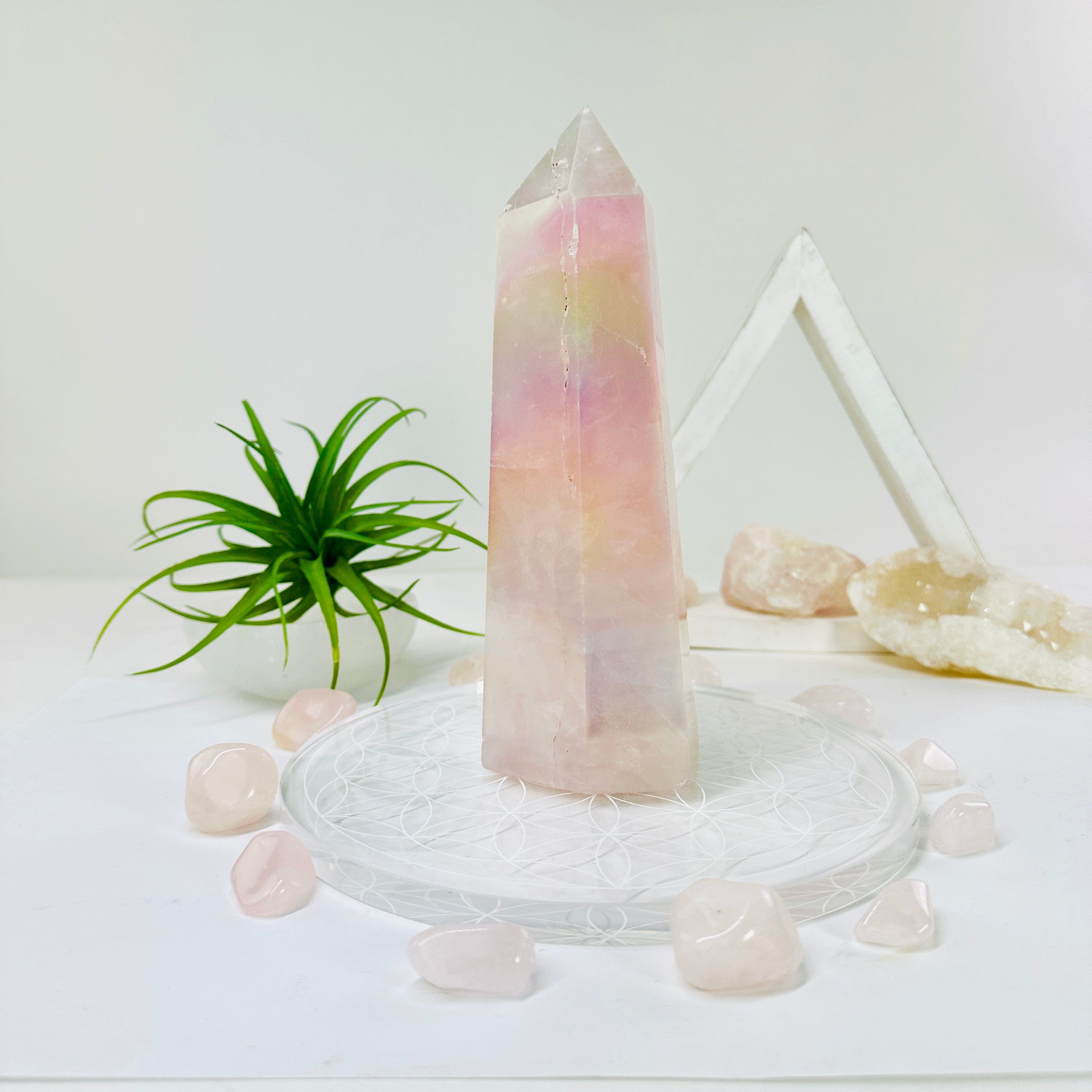 Angel Aura Rose Quartz Obelisk Polished Point Crystal