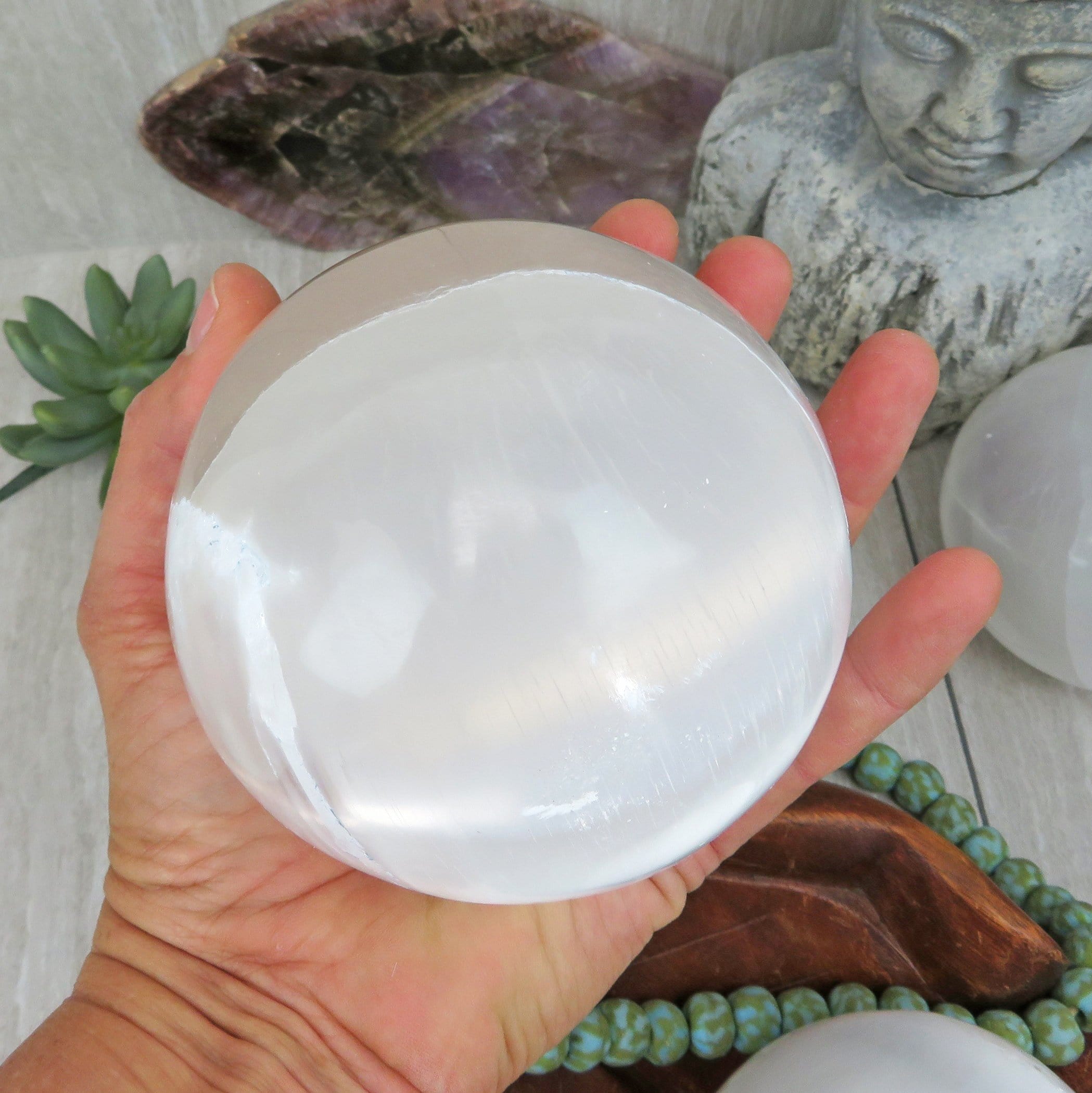 Selenite Sphere - White Orb - Healing Crystals Chakra Gemstone