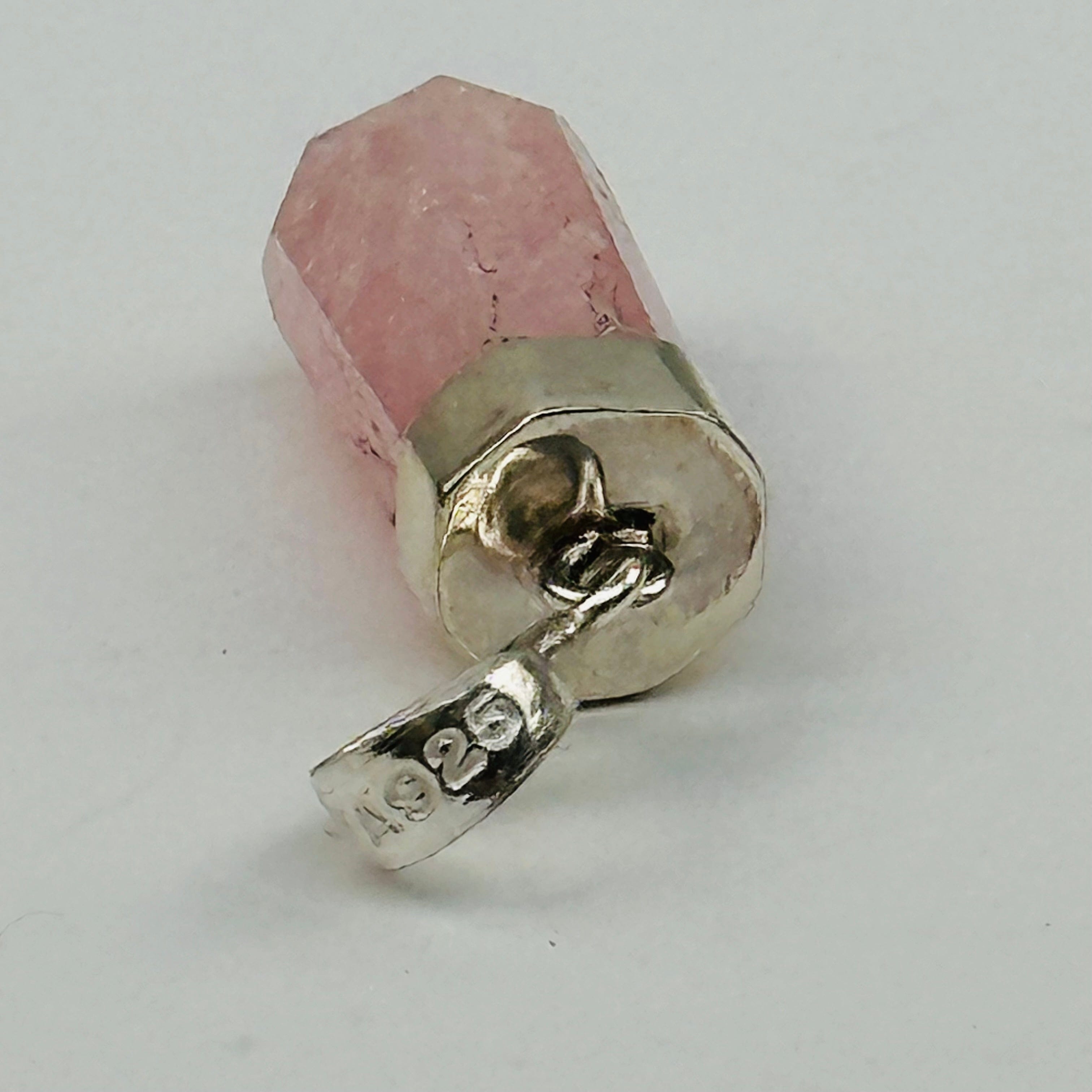 Morganite Crystal Pendant with Sterling Silver Cap and Bail