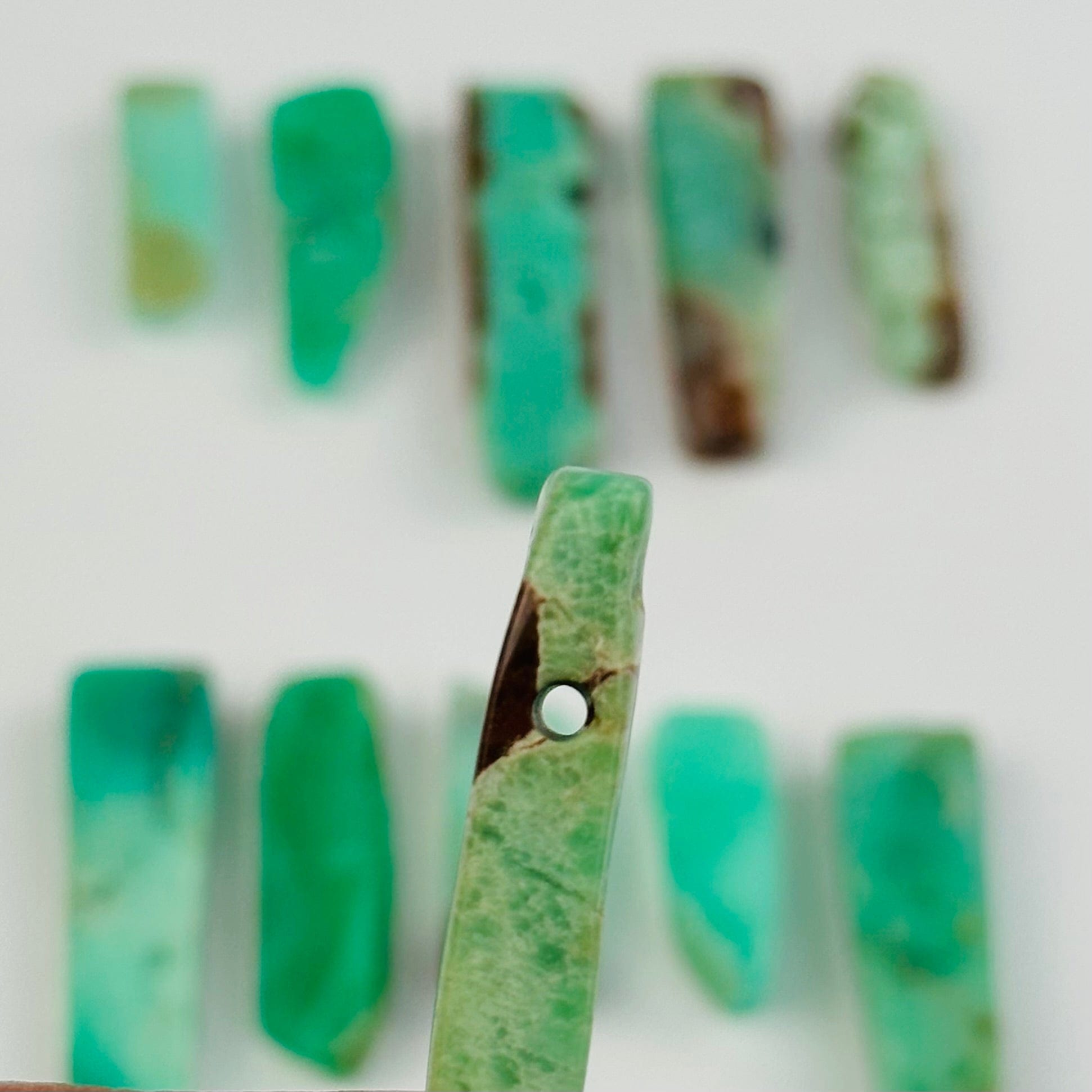 10pc Chrysoprase Semi-Polished Long Beads - Top Side Drilled