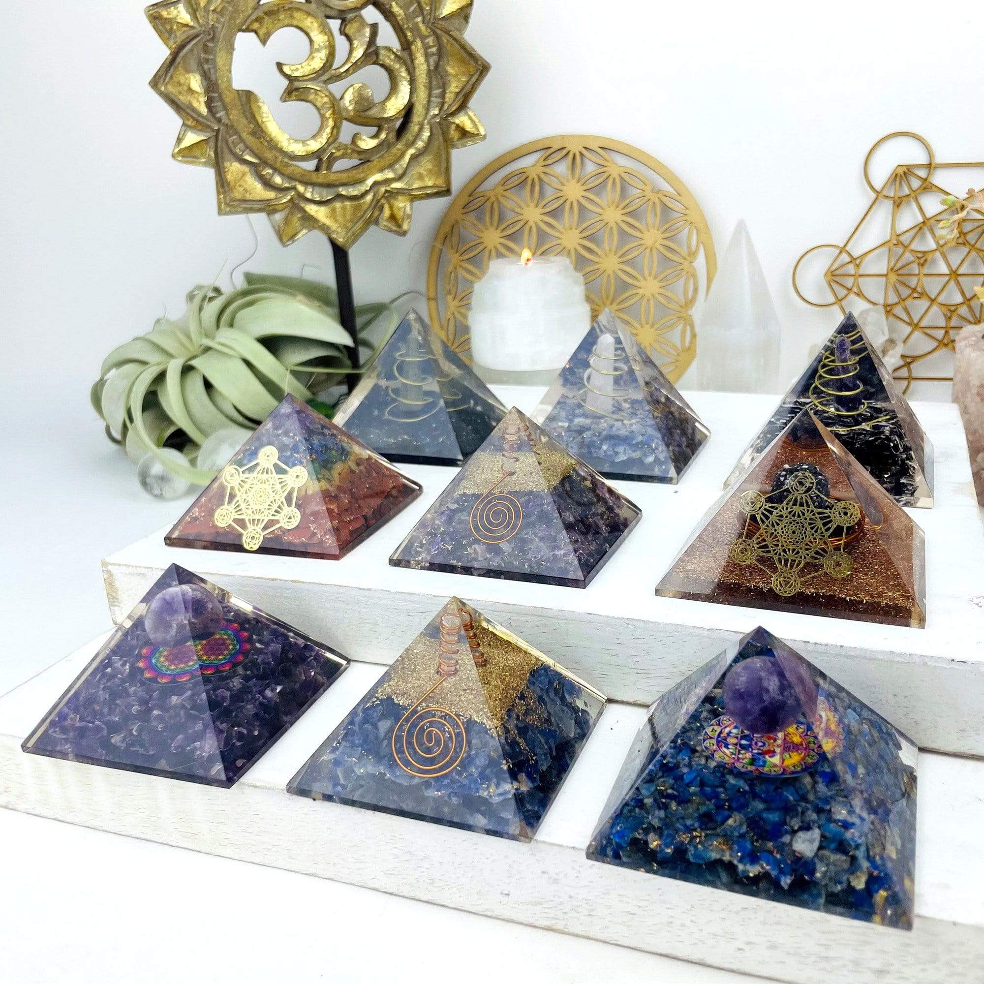 Orgone Tourmaline with Pyrite Point Pyramid - Chakra Reiki Metaphysical Pyramids