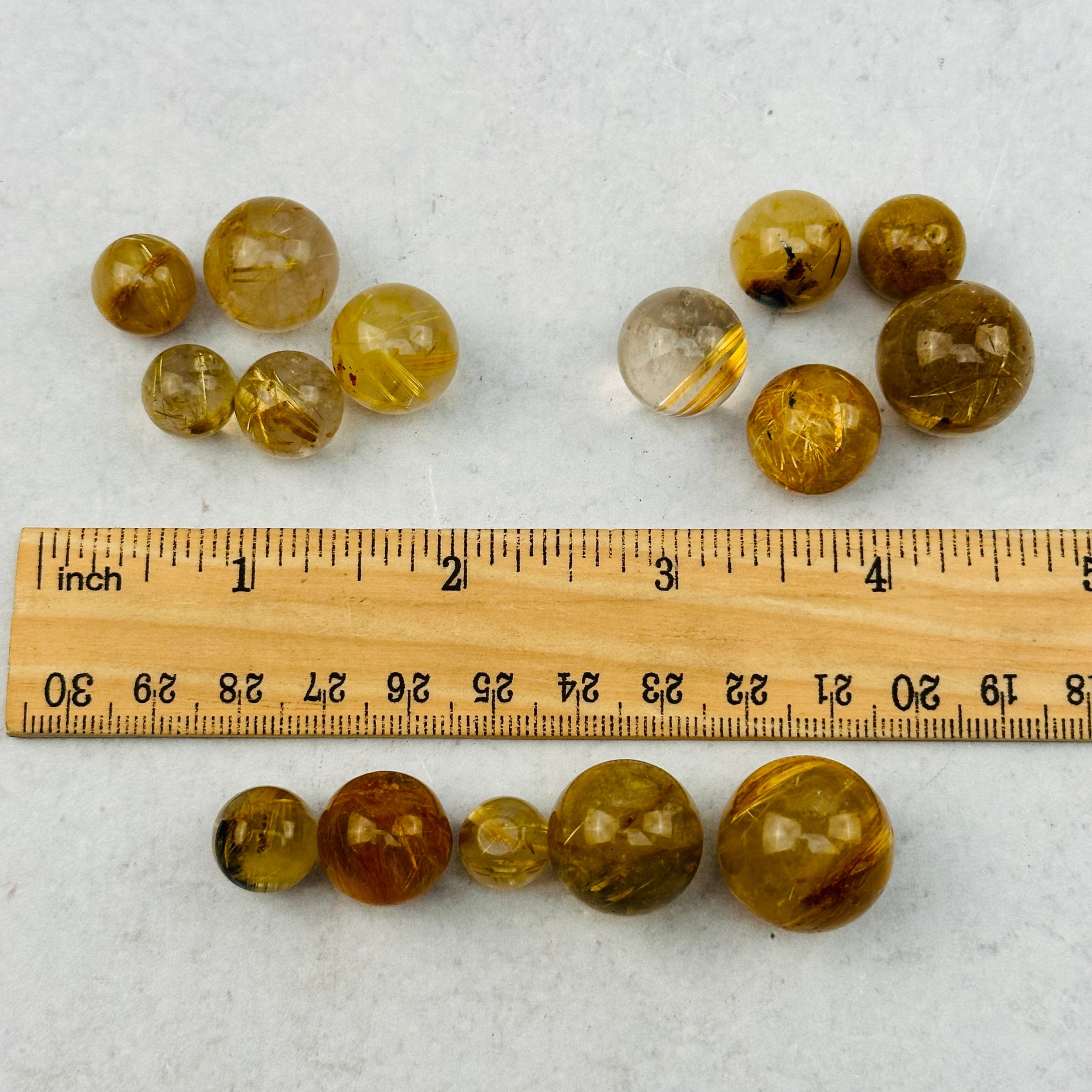 5pc Gold Rutilated Crystal Quartz Spheres - High Quality -