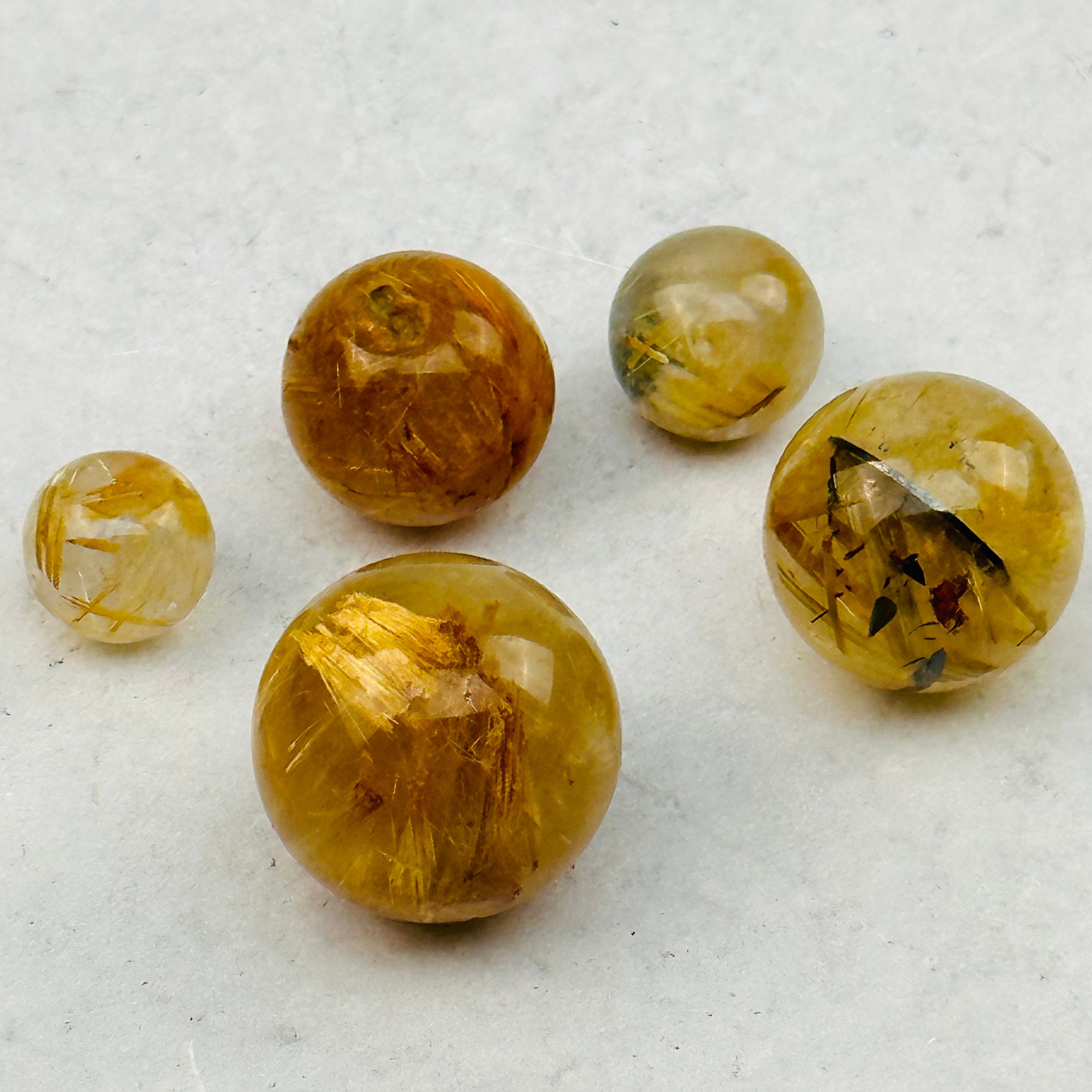 5pc Gold Rutilated Crystal Quartz Spheres - High Quality -