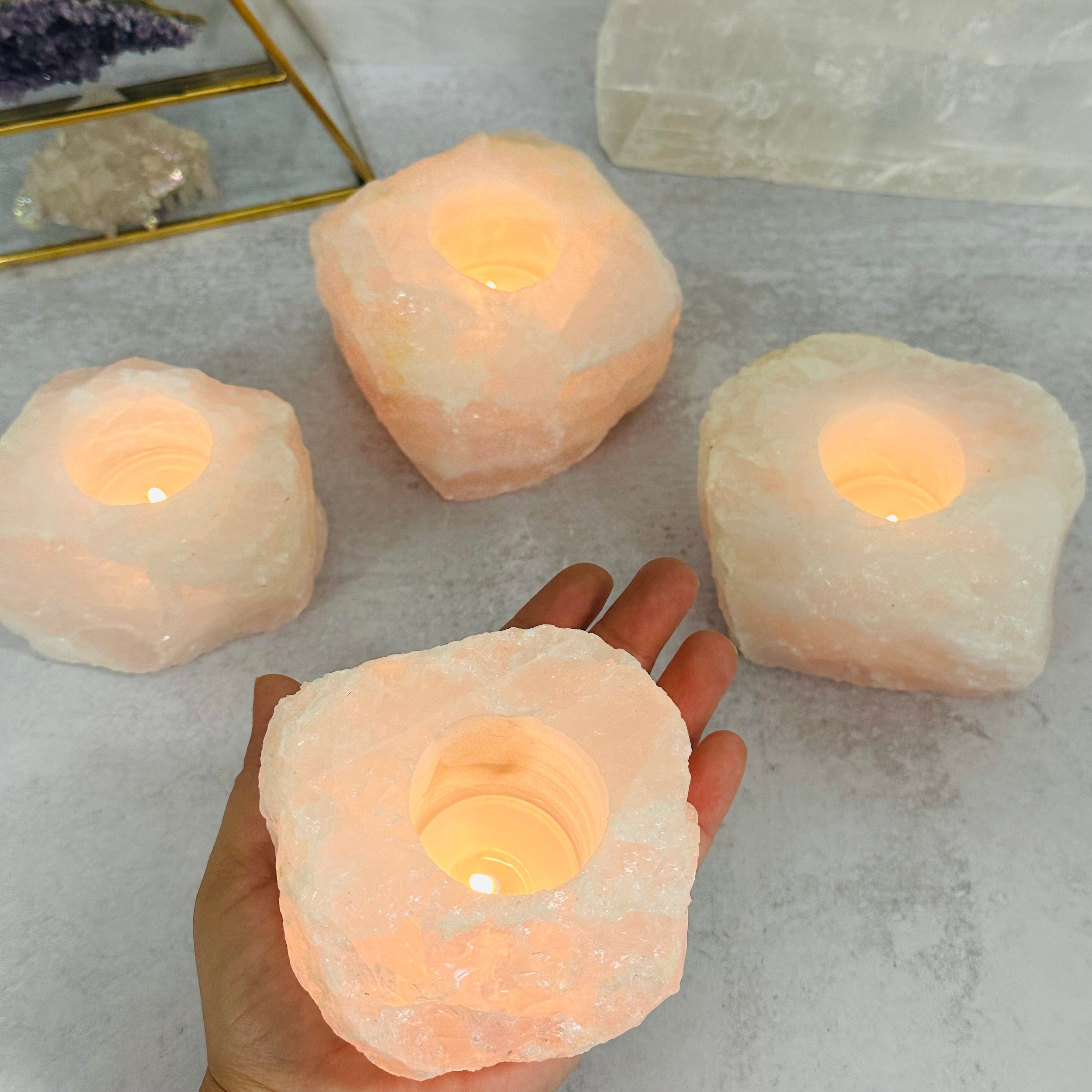 Rose Quartz "B" Grade Crystal Candle Holder