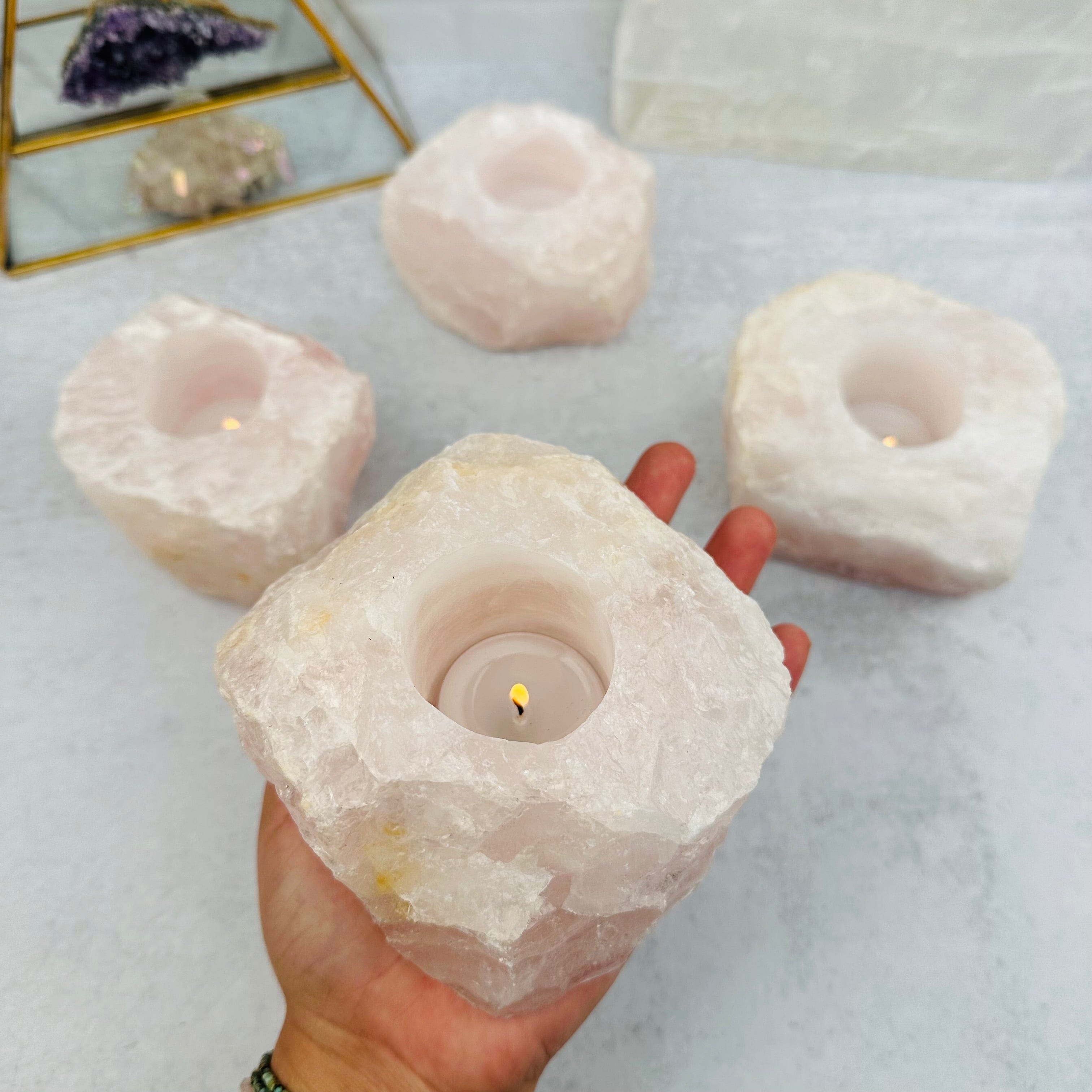 Rose Quartz "B" Grade Crystal Candle Holder