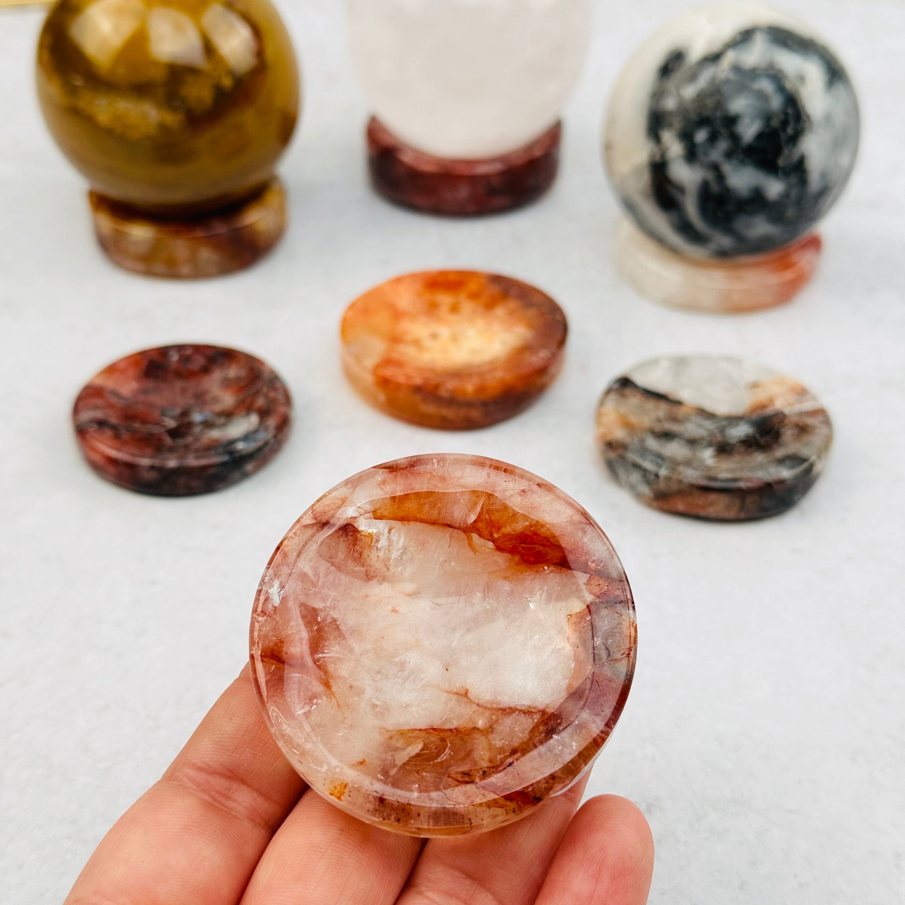 Fire Quartz Crystal Sphere Stand - Mini Dish