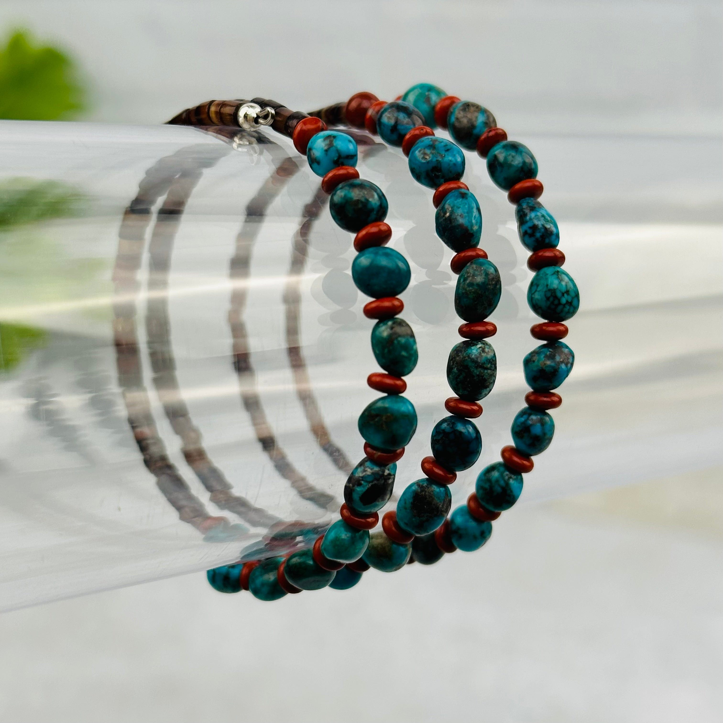 Turquoise Bracelet with Puka Shells - OOAK -