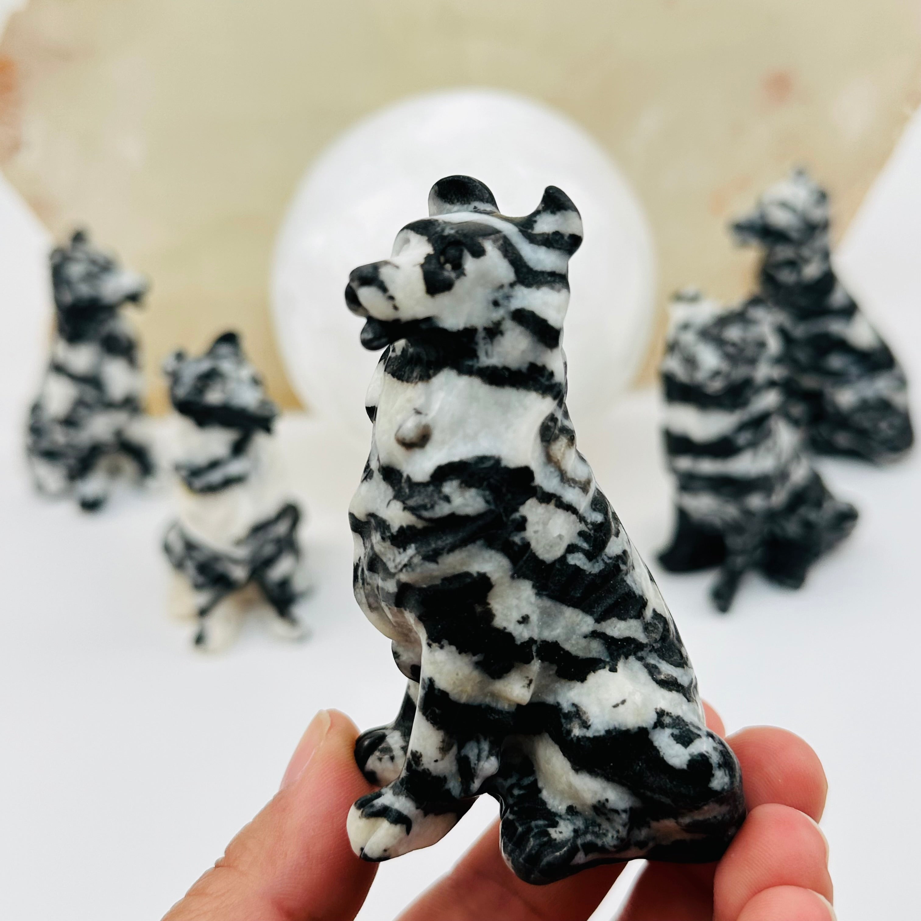 Zebra Jasper Carved Crystal Dog