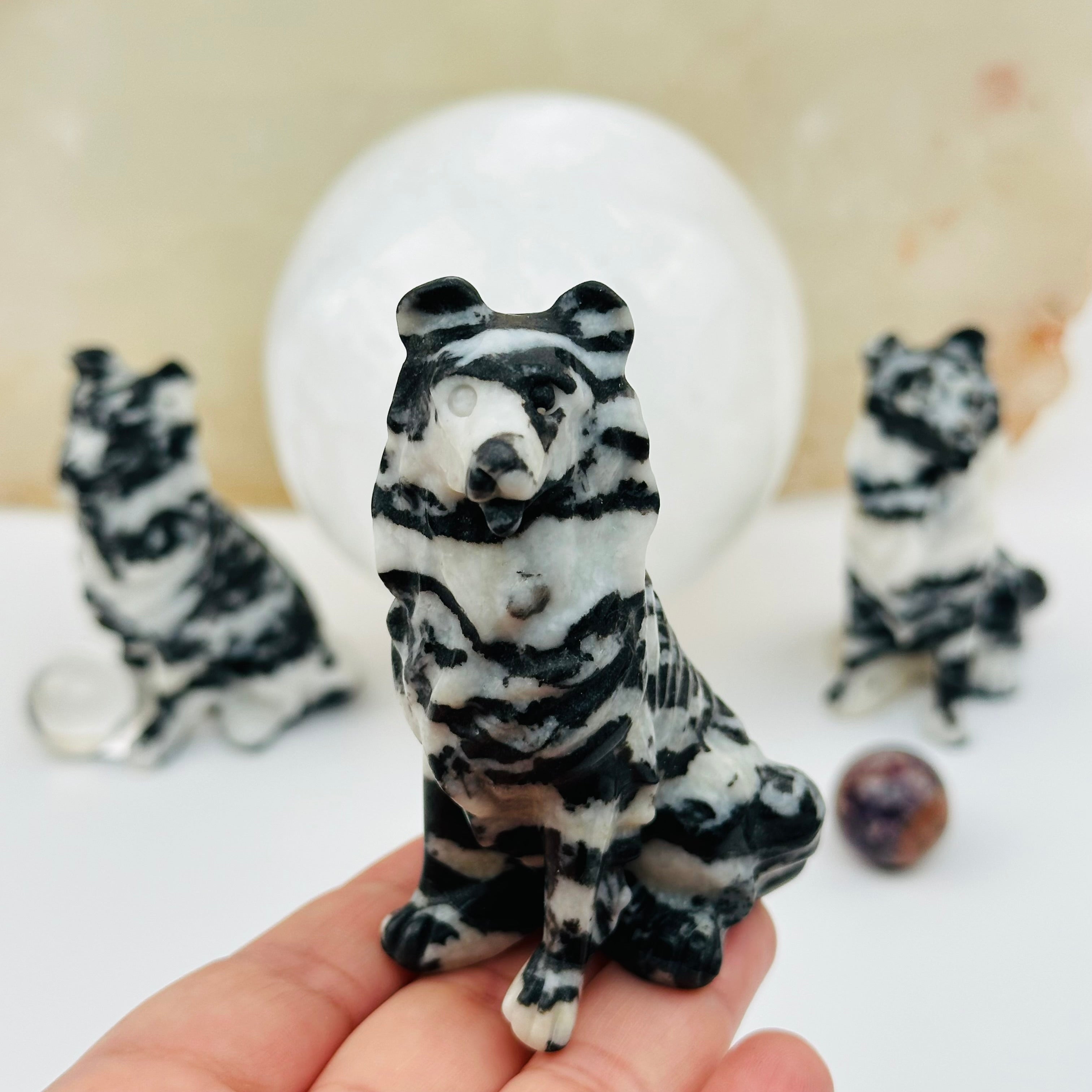 Zebra Jasper Carved Crystal Dog