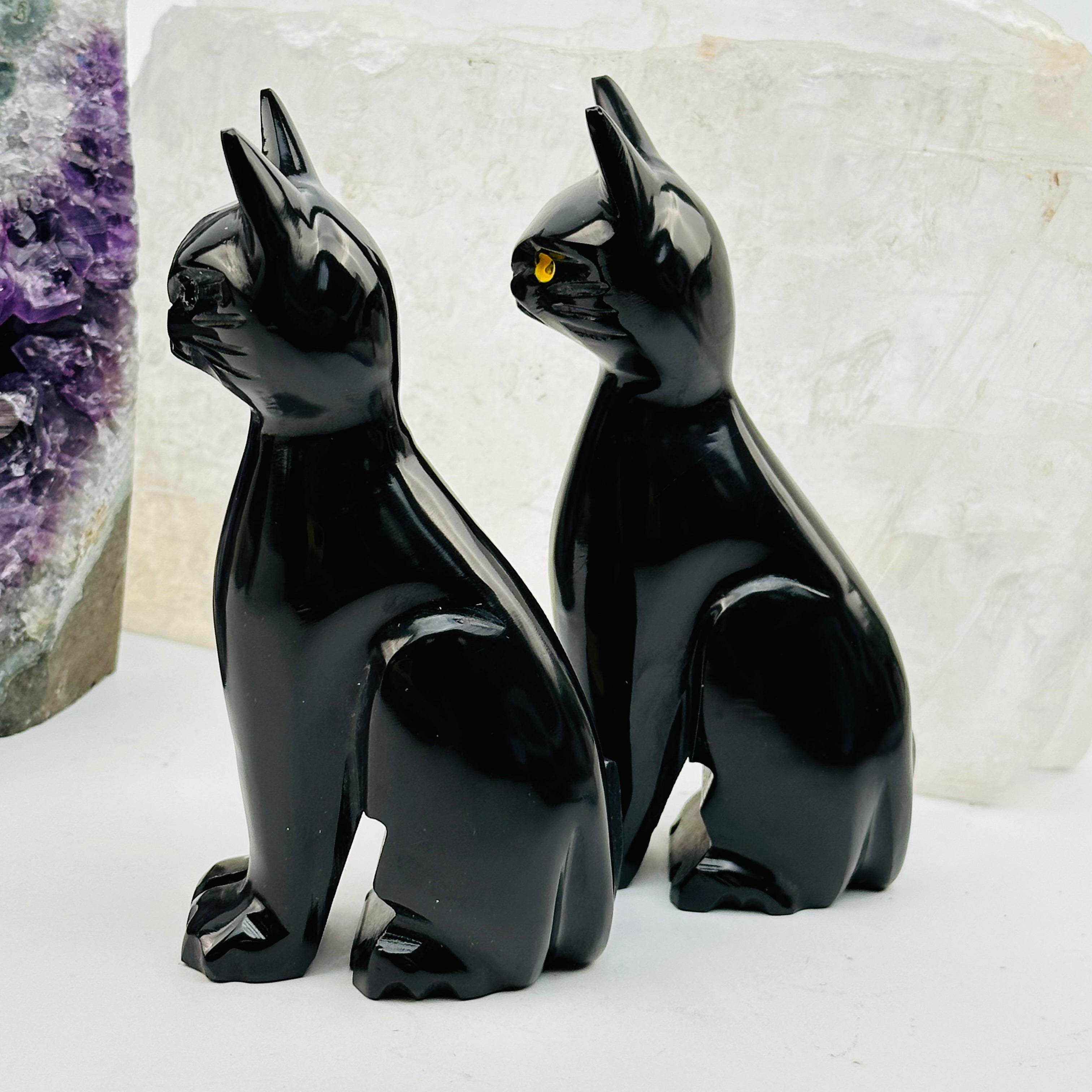 Black Onyx Hand Carved Crystal Cat