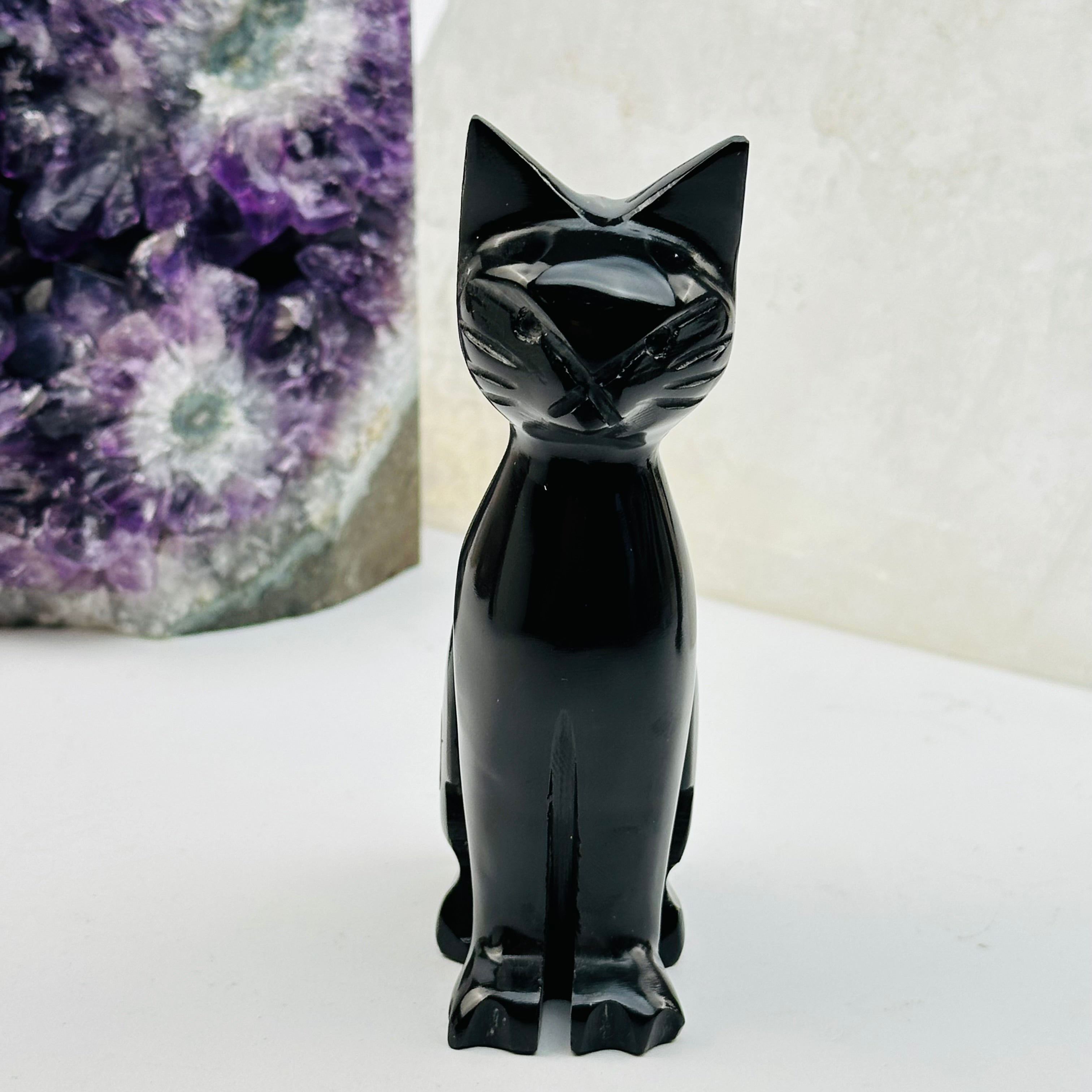 Black Onyx Hand Carved Crystal Cat