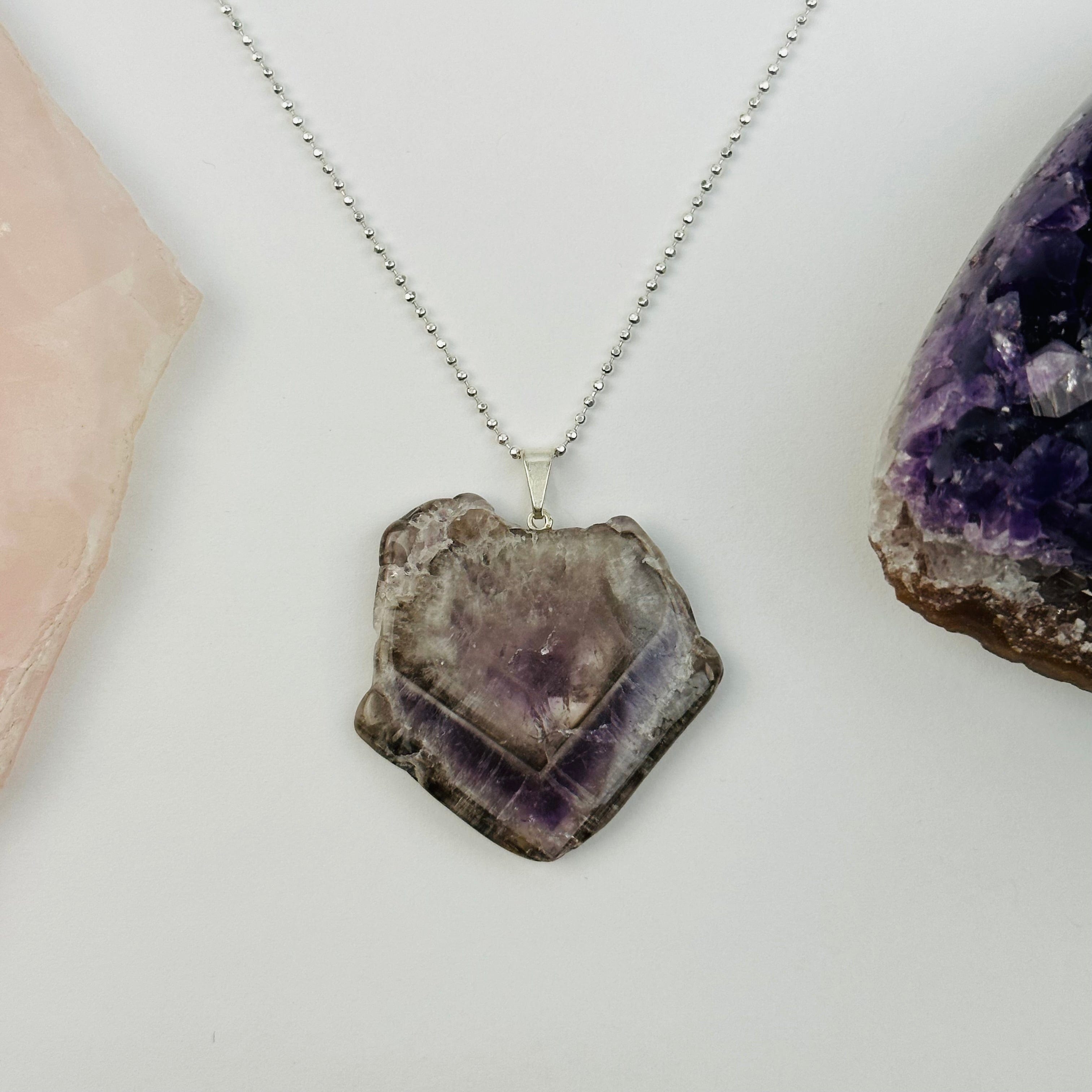 Amethyst with Smoky Quartz Crystal Polished Pendant