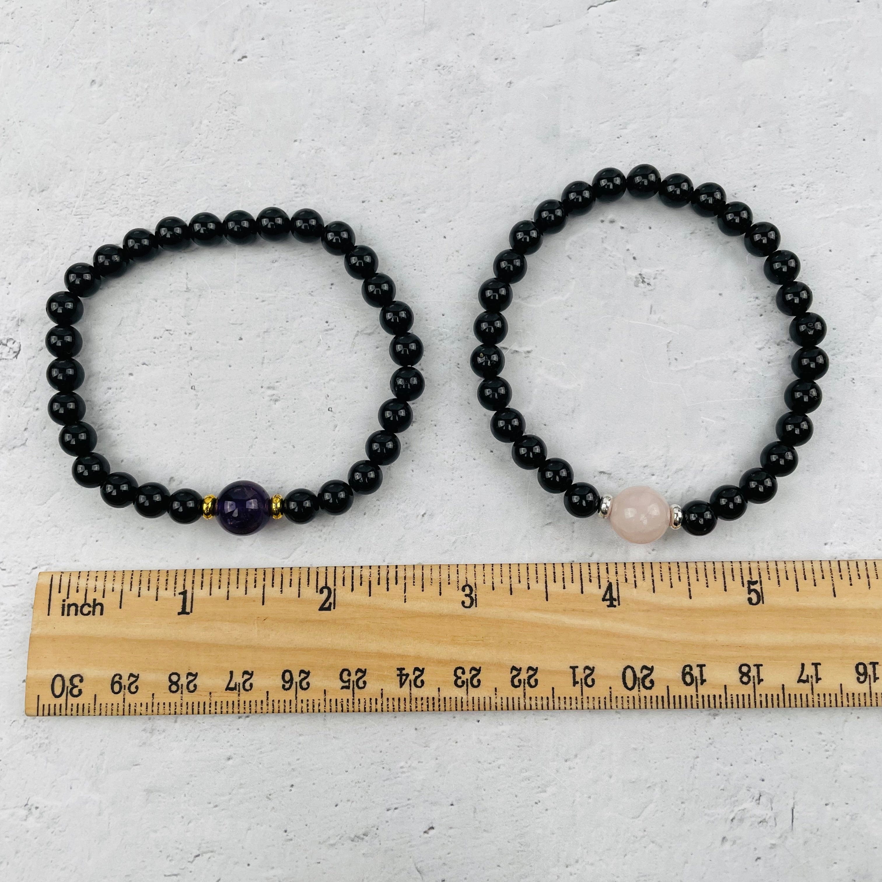 Black Tourmaline with Gemstone Bead Bracelets - Gold or Silver Accent