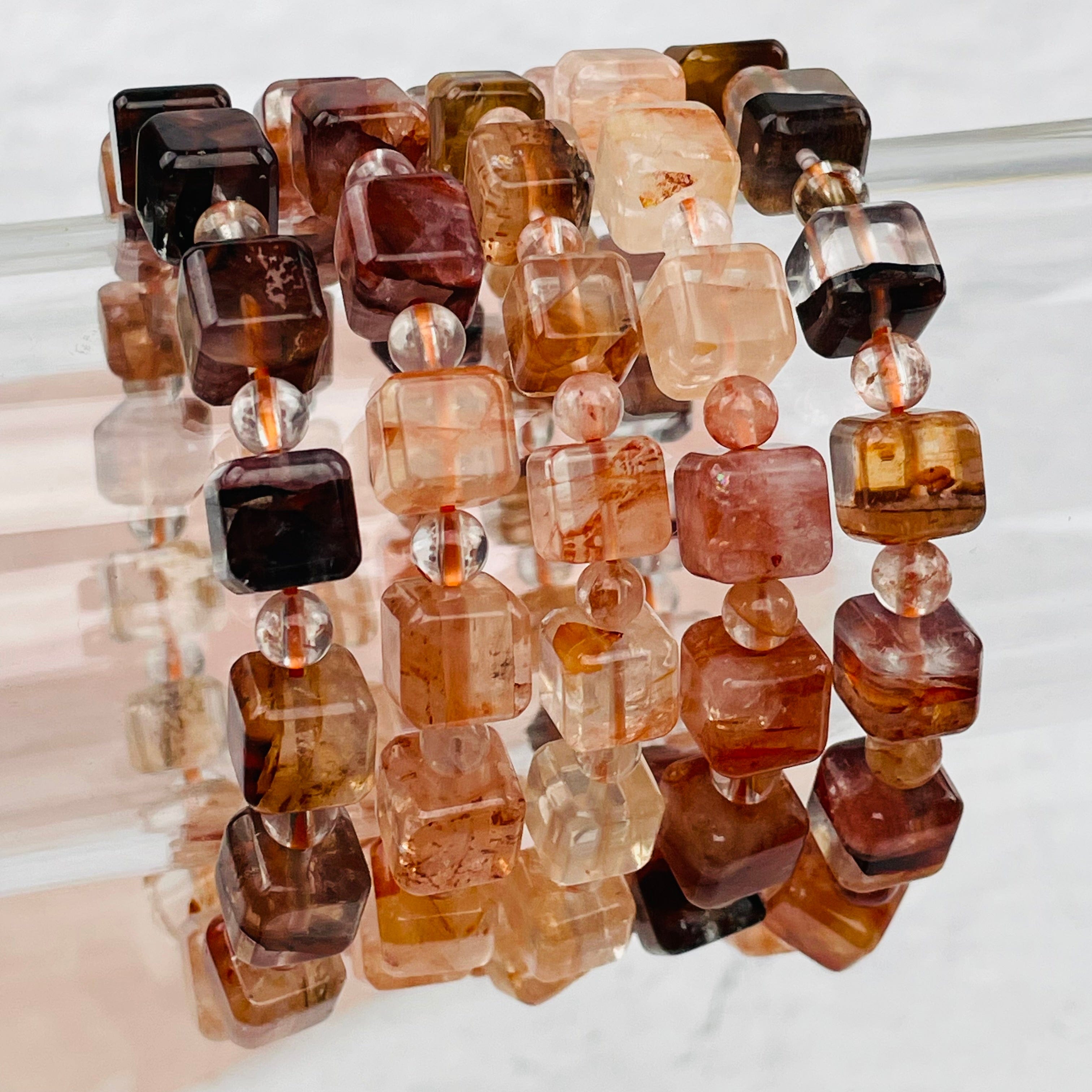 Hematoid Quartz Cube Bead Bracelet