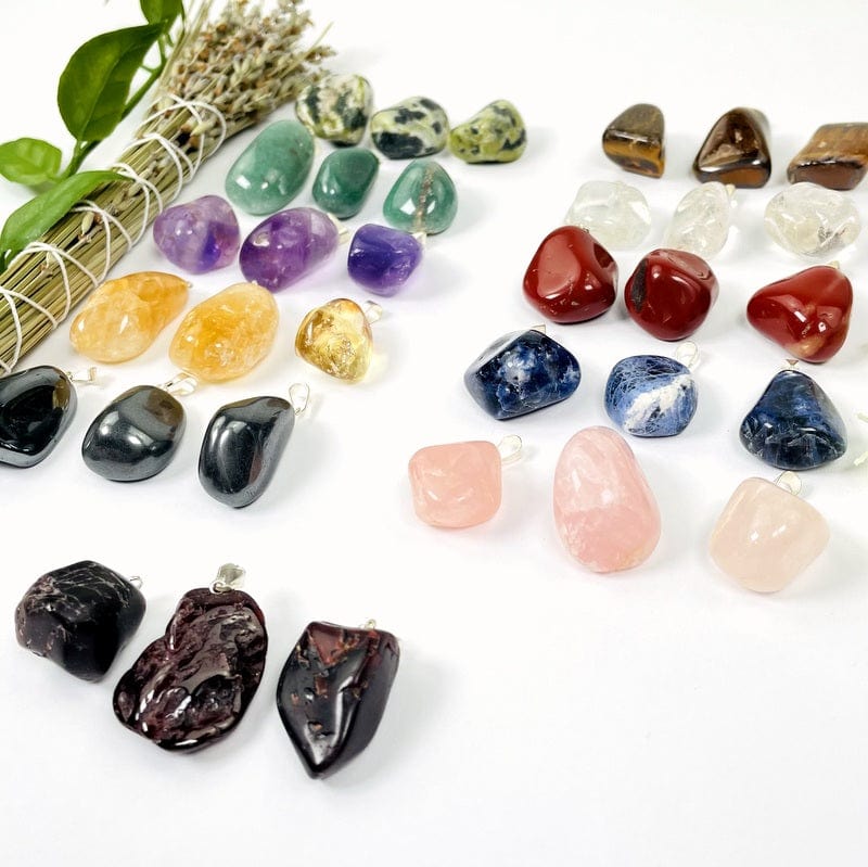 Crystal Tumbled Stone Pendants with Silver Tone Bail