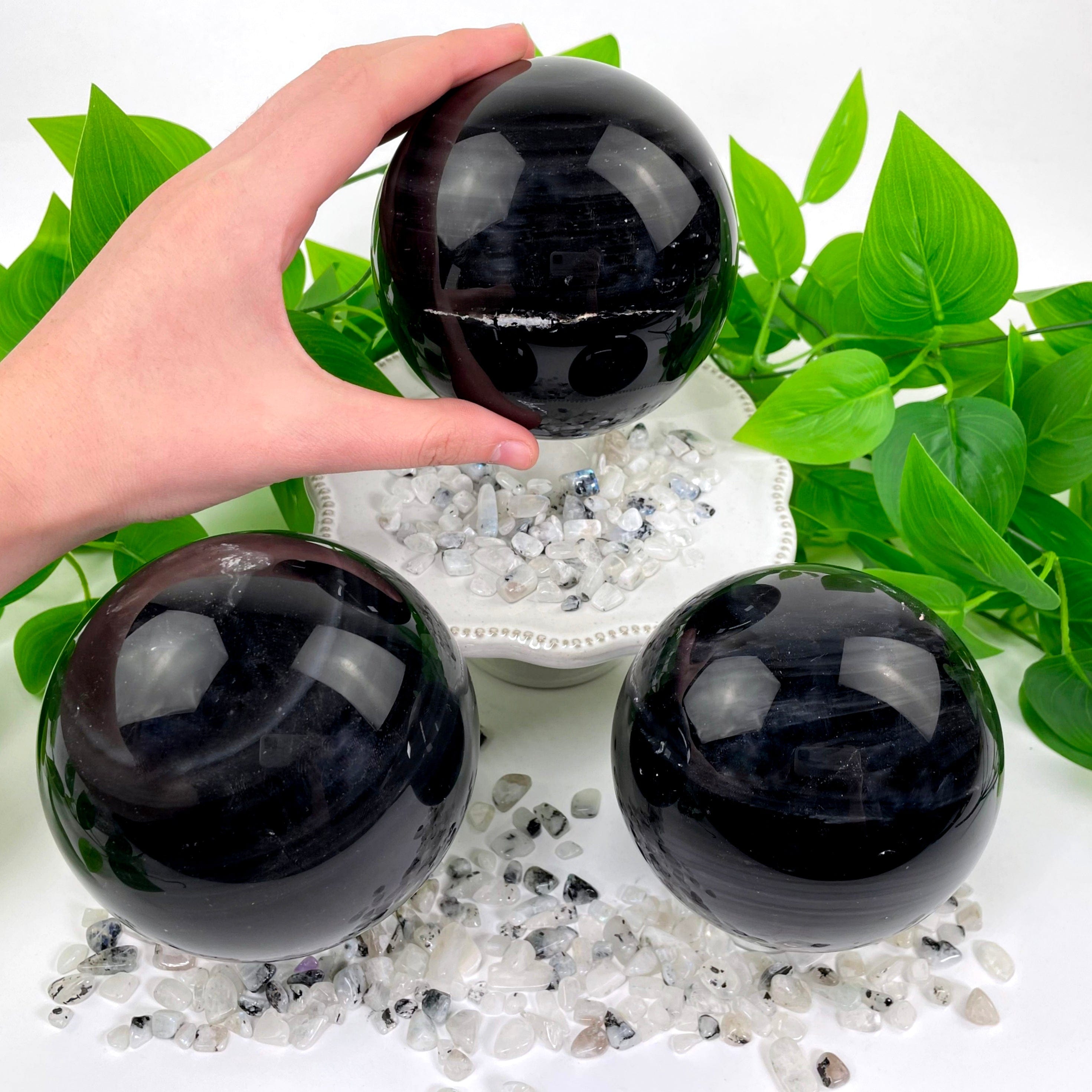 Black Obsidian Polished Spheres- Halloween Decor