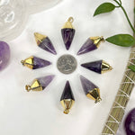 Amethyst Quartz Spear Pendant with Electroplated 24k Gold Cap and Bail (S52B24b-05)