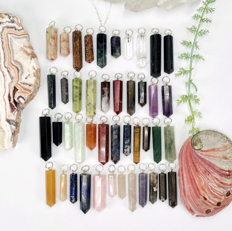 Gemstone Point Pendants with Silver Tone Circle Bail