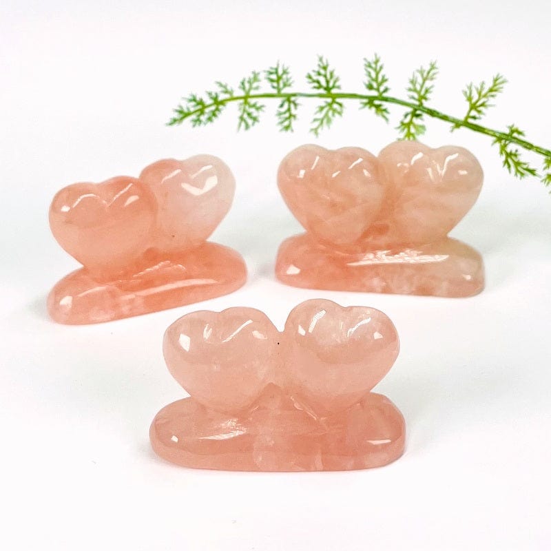 Double Hearts Rose Quartz Carved Stone