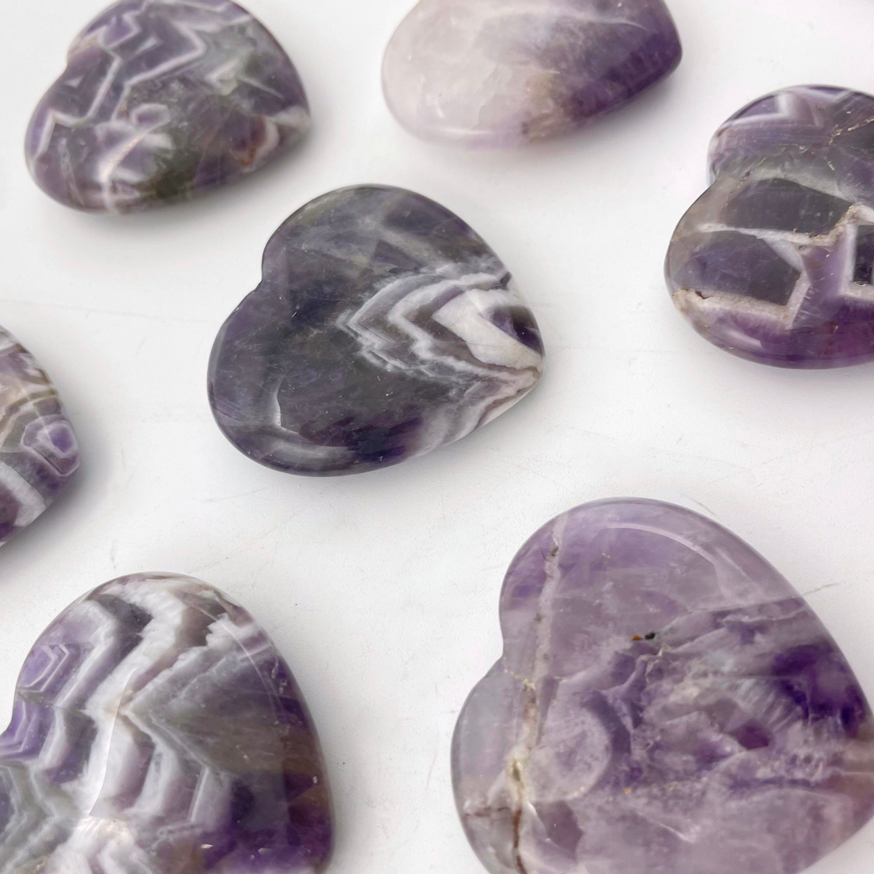 Chevron Amethyst Polished Crystal Hearts