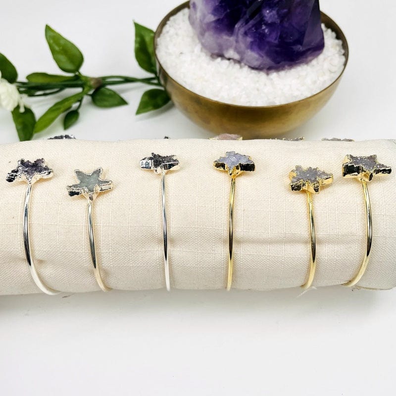 Double Star Druzy Adjustable Bracelet - Silver or Gold -