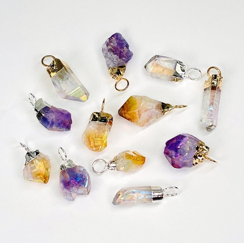 Angel Aura Crystal Point Pendants - Electroplated Silver or Gold Hoop Bails