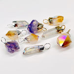 Angel Aura Crystal Point Pendants - Electroplated Silver or Gold Hoop Bails