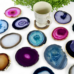 Agate Crystal Coasters 24k Gold or Silver Electroplated Edges - Set of 4 - Choose your Color