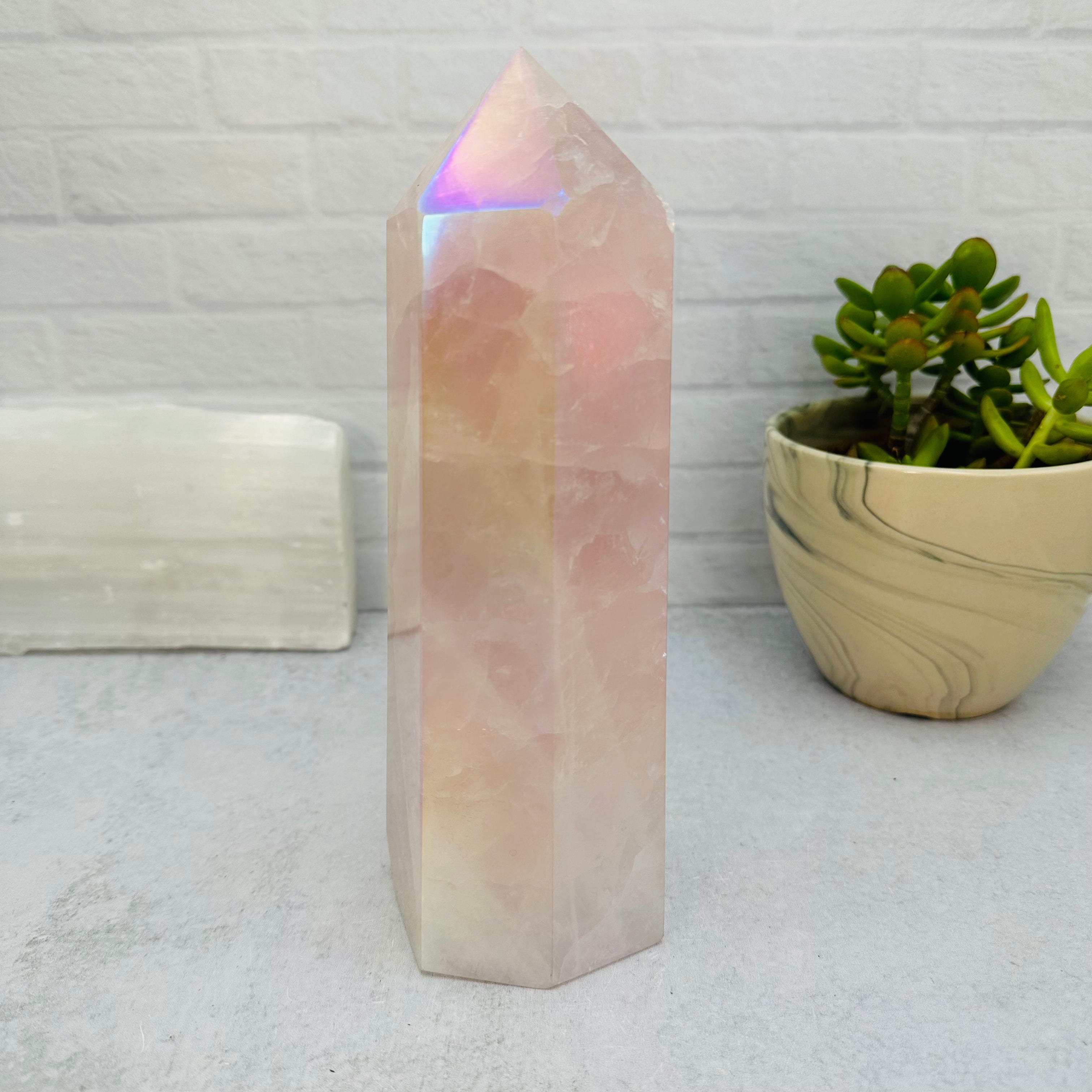 Angel Aura Rose Quartz Polished Tower -OOAK