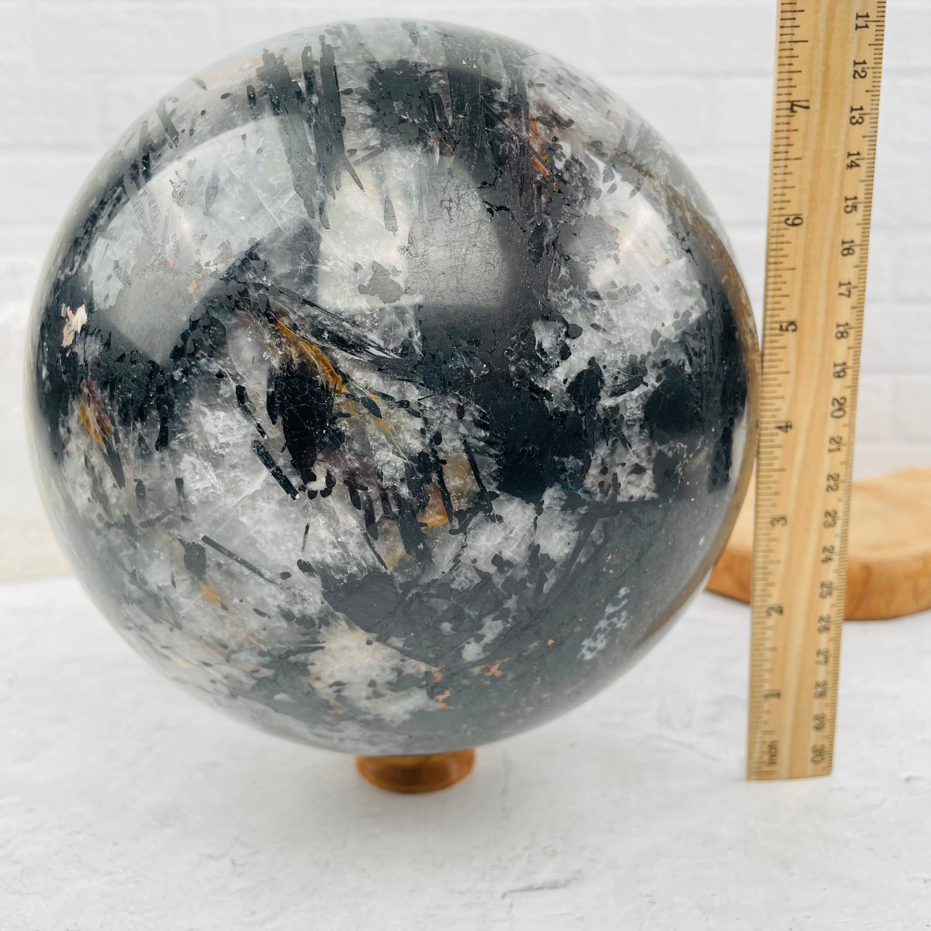 Large - Black Tourmilated Quartz Sphere - OOAK - Home Decor