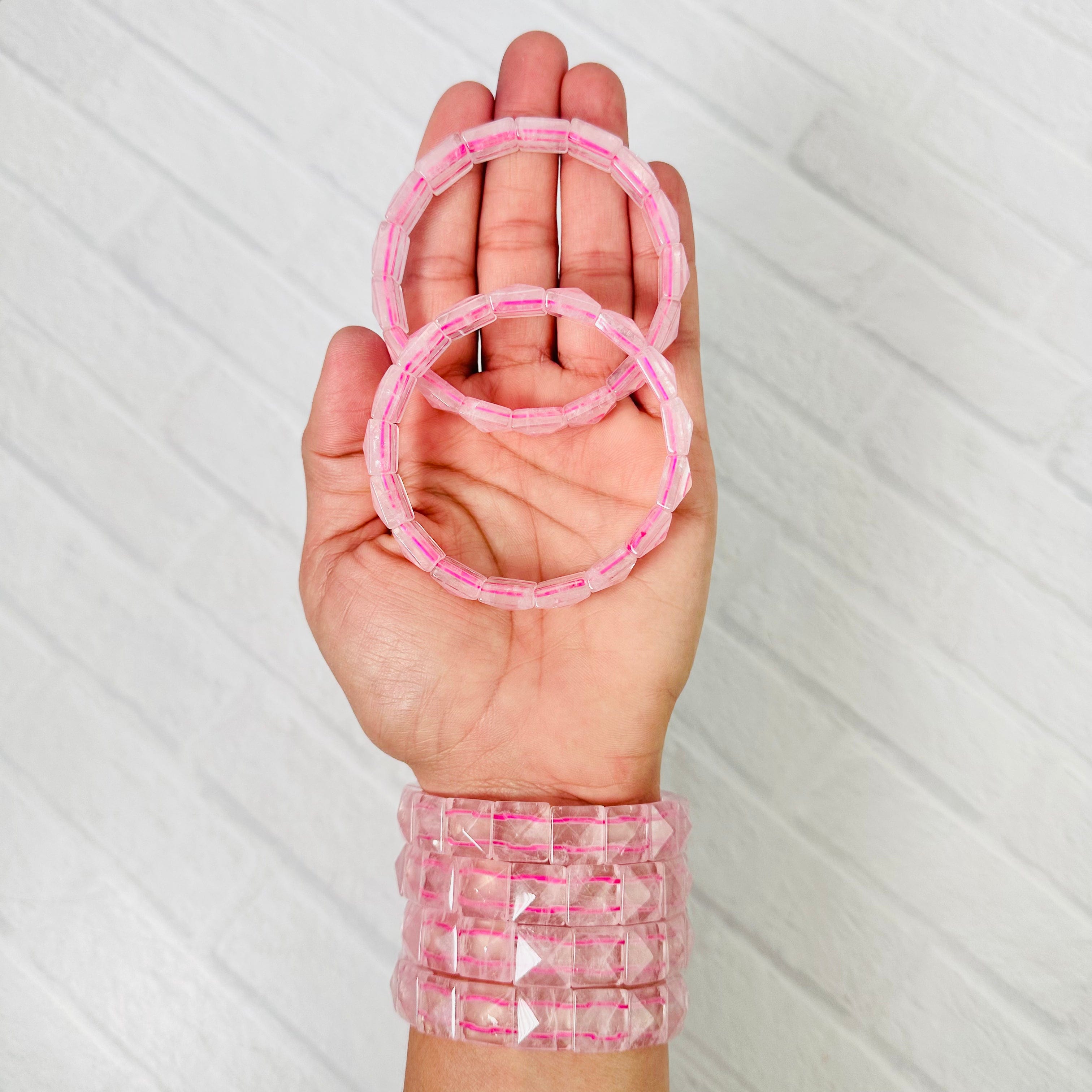 Rose Quartz Faceted Square Bead Bracelet